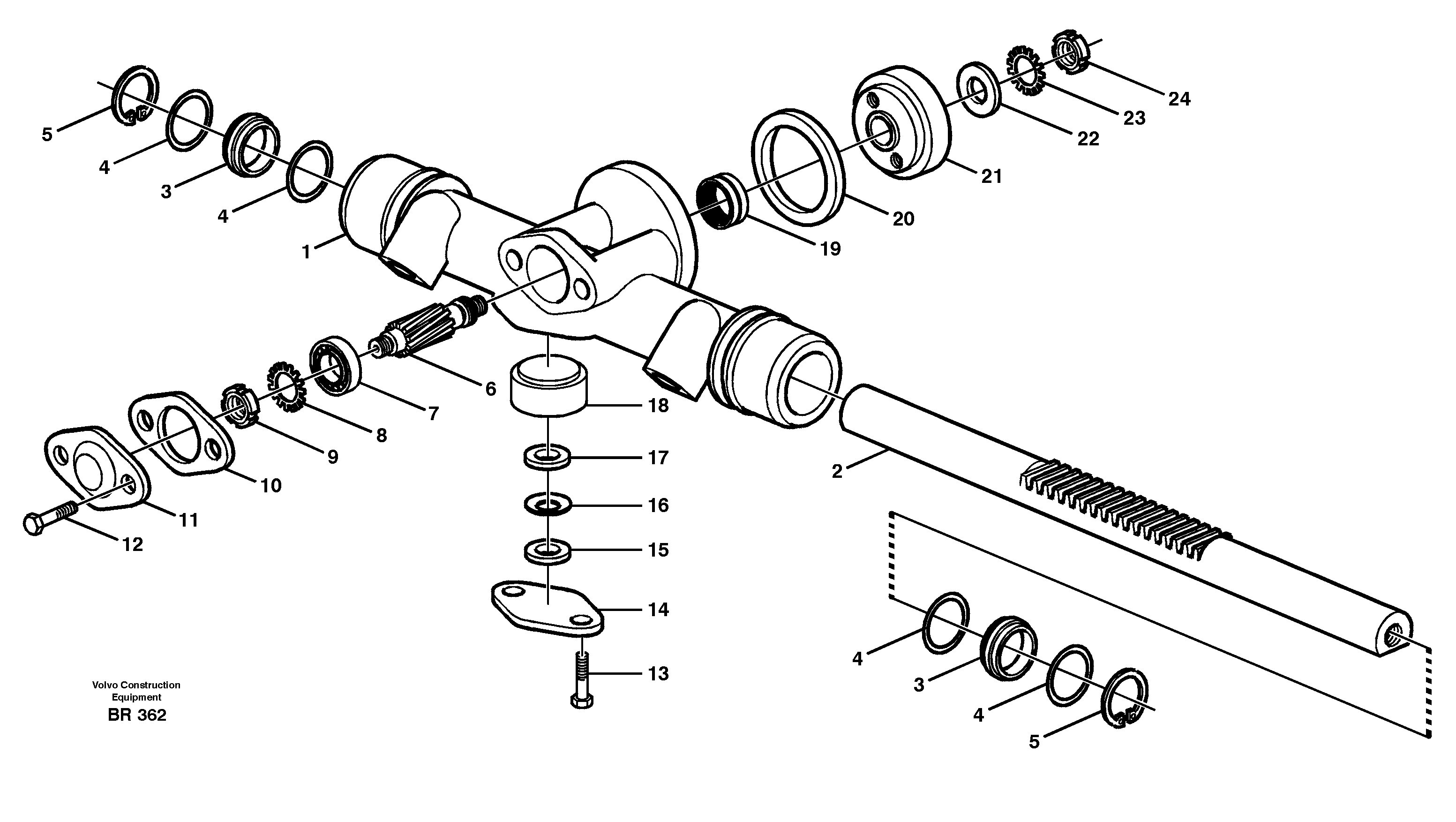 Схема запчастей Volvo A40 - 36357 Rack gear A40 SER NO 1201-, SER NO USA 60101-