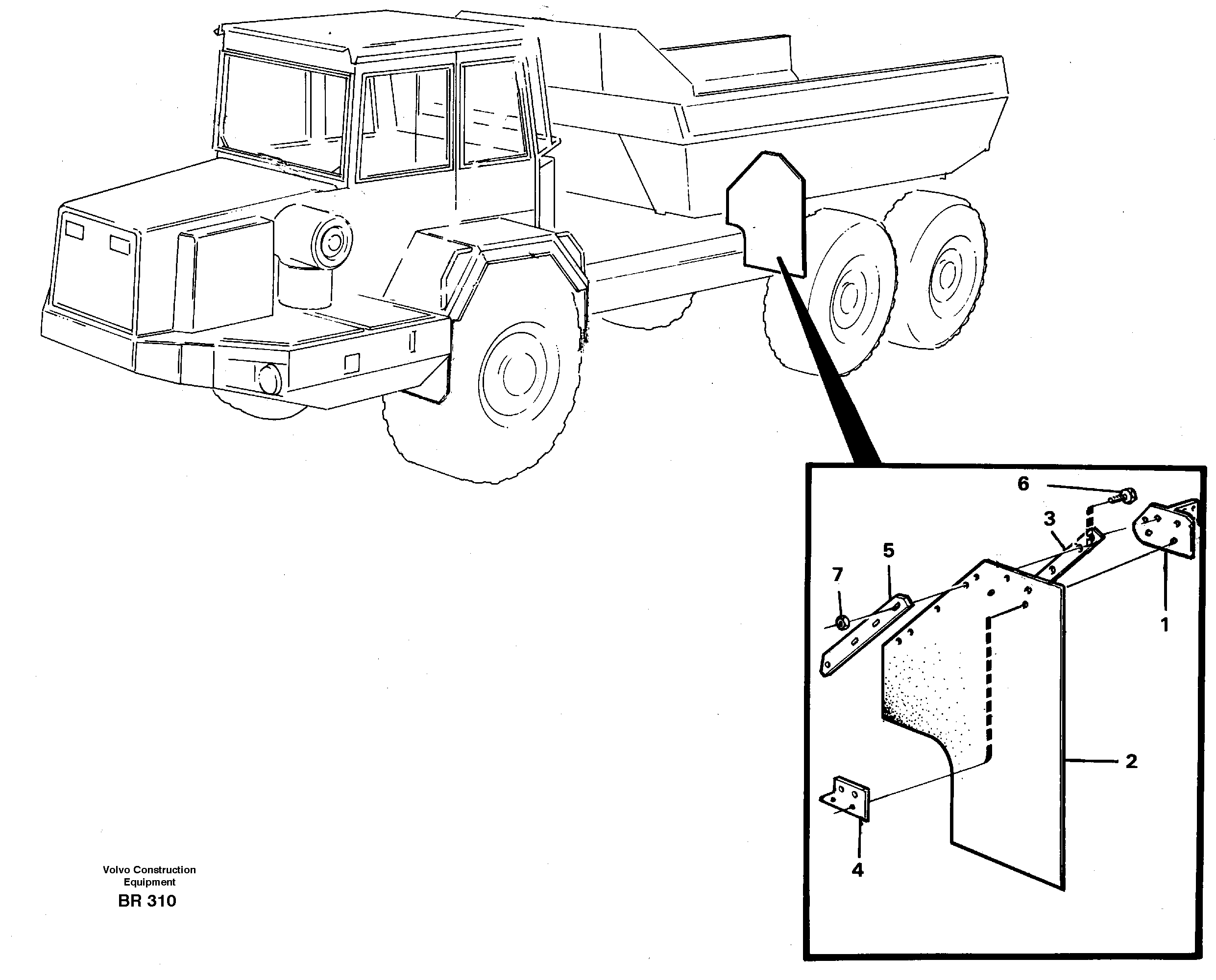 Схема запчастей Volvo A40 - 33596 Mudflap, load unit A40 SER NO 1201-, SER NO USA 60101-