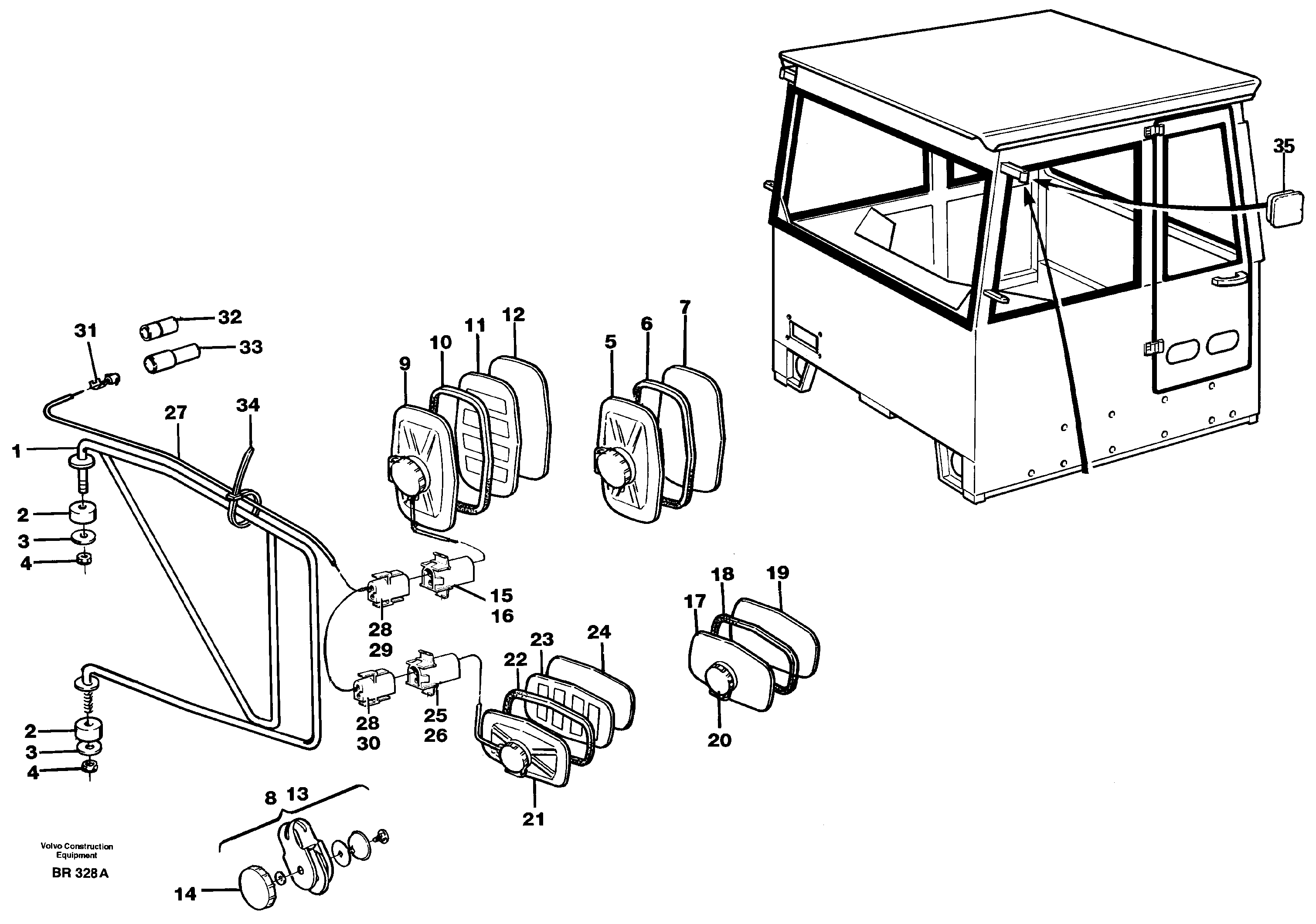 Схема запчастей Volvo A40 - 65399 Rear view mirror A40 SER NO 1201-, SER NO USA 60101-