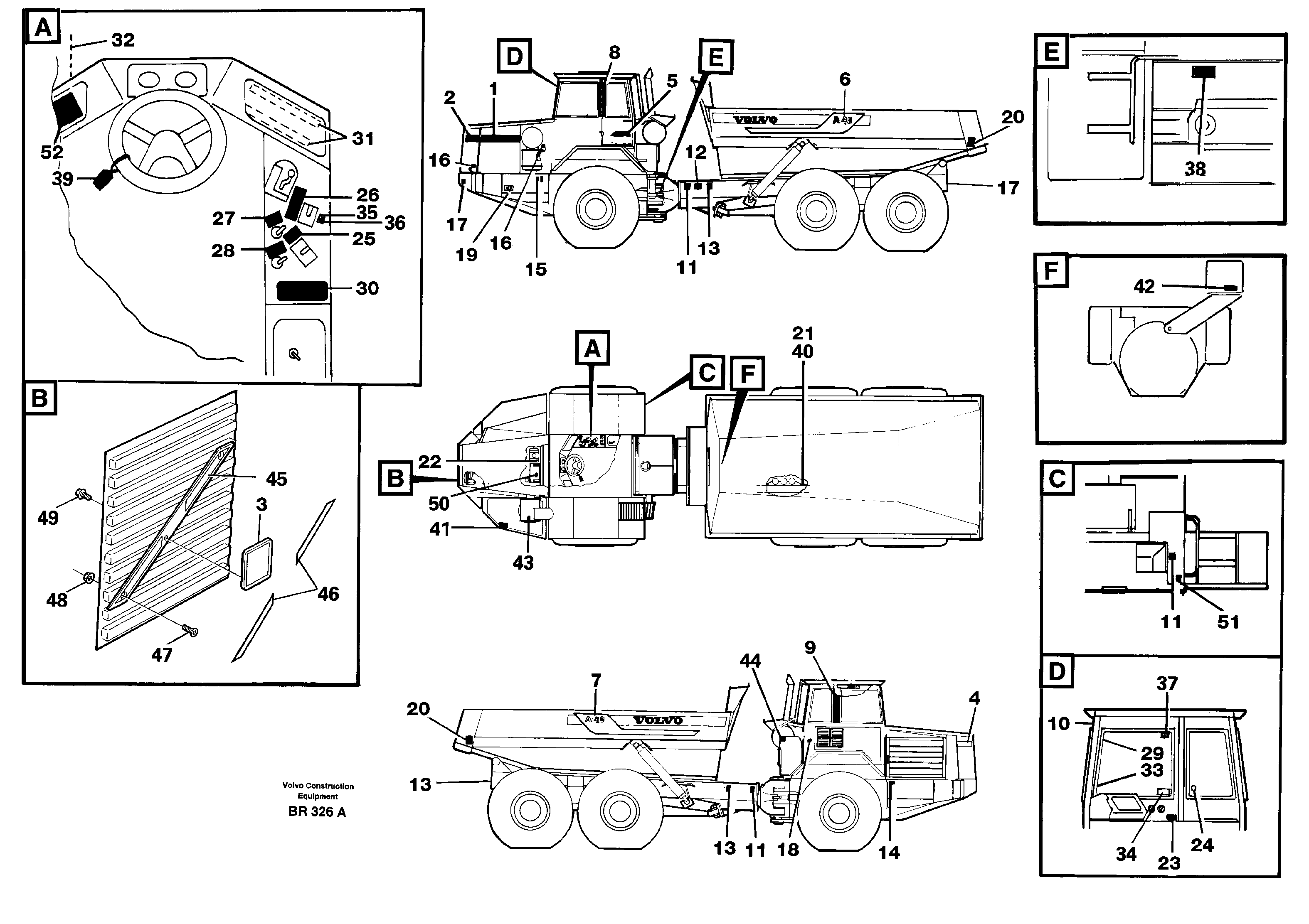 Схема запчастей Volvo A40 - 3051 Sign plates and decals A40 SER NO 1201-, SER NO USA 60101-