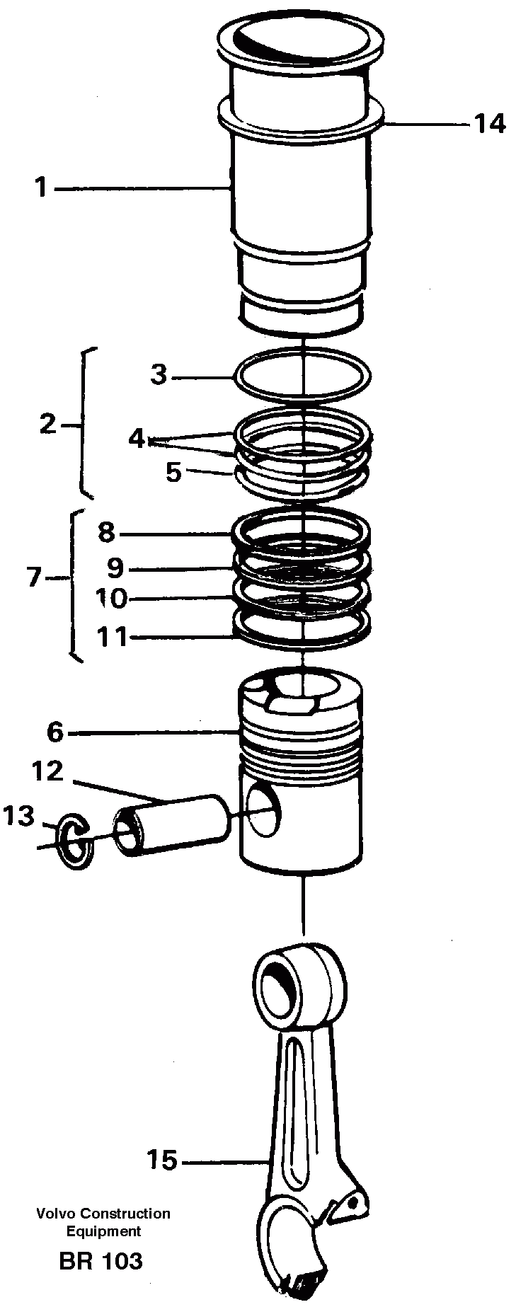 Схема запчастей Volvo A40 - 14884 Гильза цилиндра A40 SER NO 1201-, SER NO USA 60101-