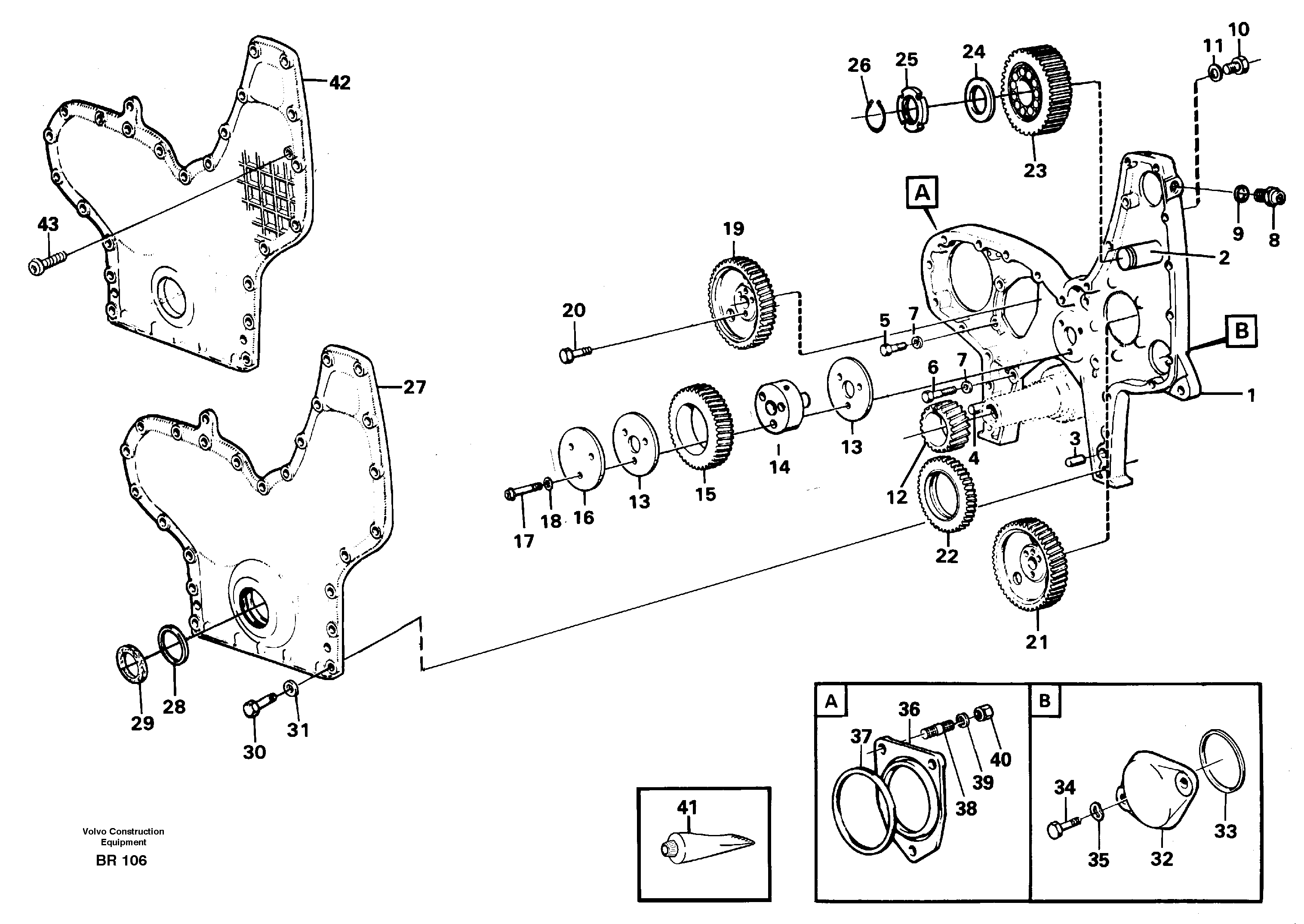 Схема запчастей Volvo A40 - 60977 Timing gear casing and gears A40 SER NO 1201-, SER NO USA 60101-