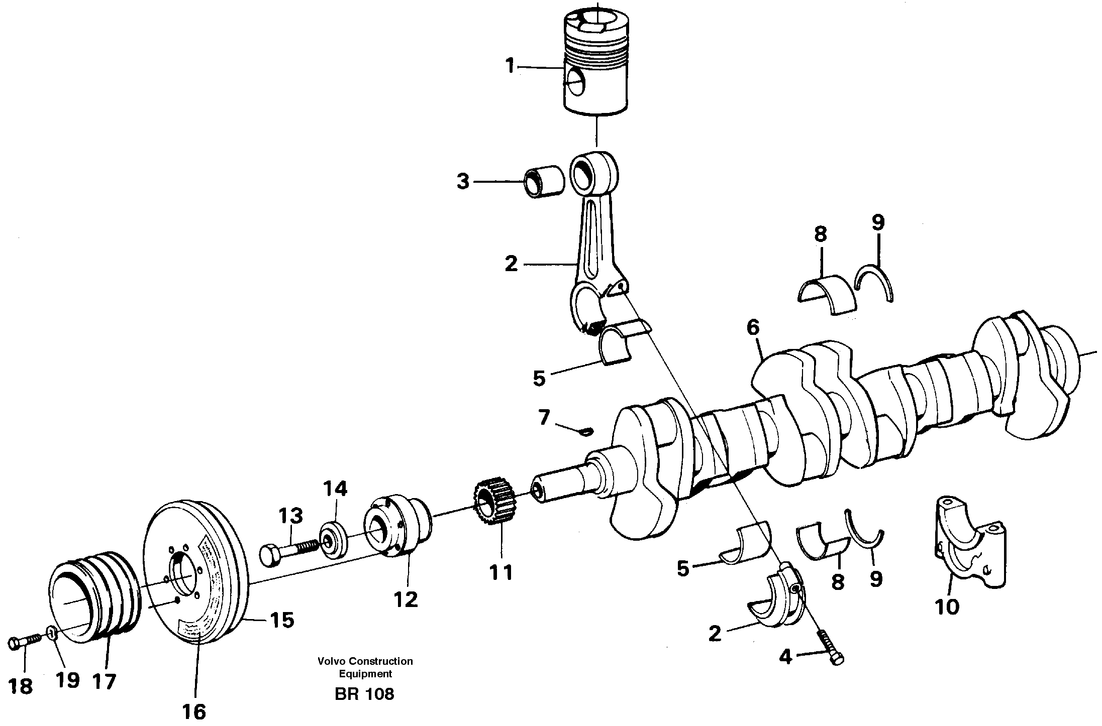 Схема запчастей Volvo A40 - 23468 Crankshaft and related parts A40 SER NO 1201-, SER NO USA 60101-