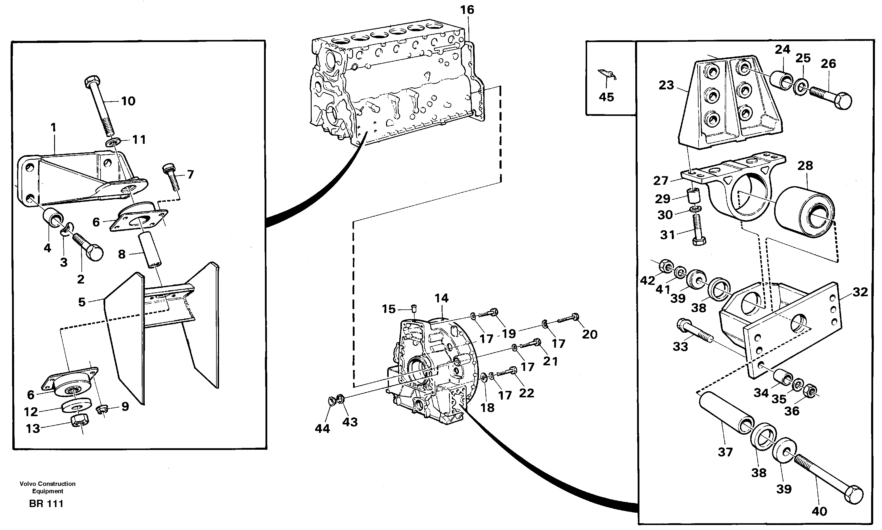Схема запчастей Volvo A40 - 58910 Опора двигателя и картер маховика A40 SER NO 1201-, SER NO USA 60101-