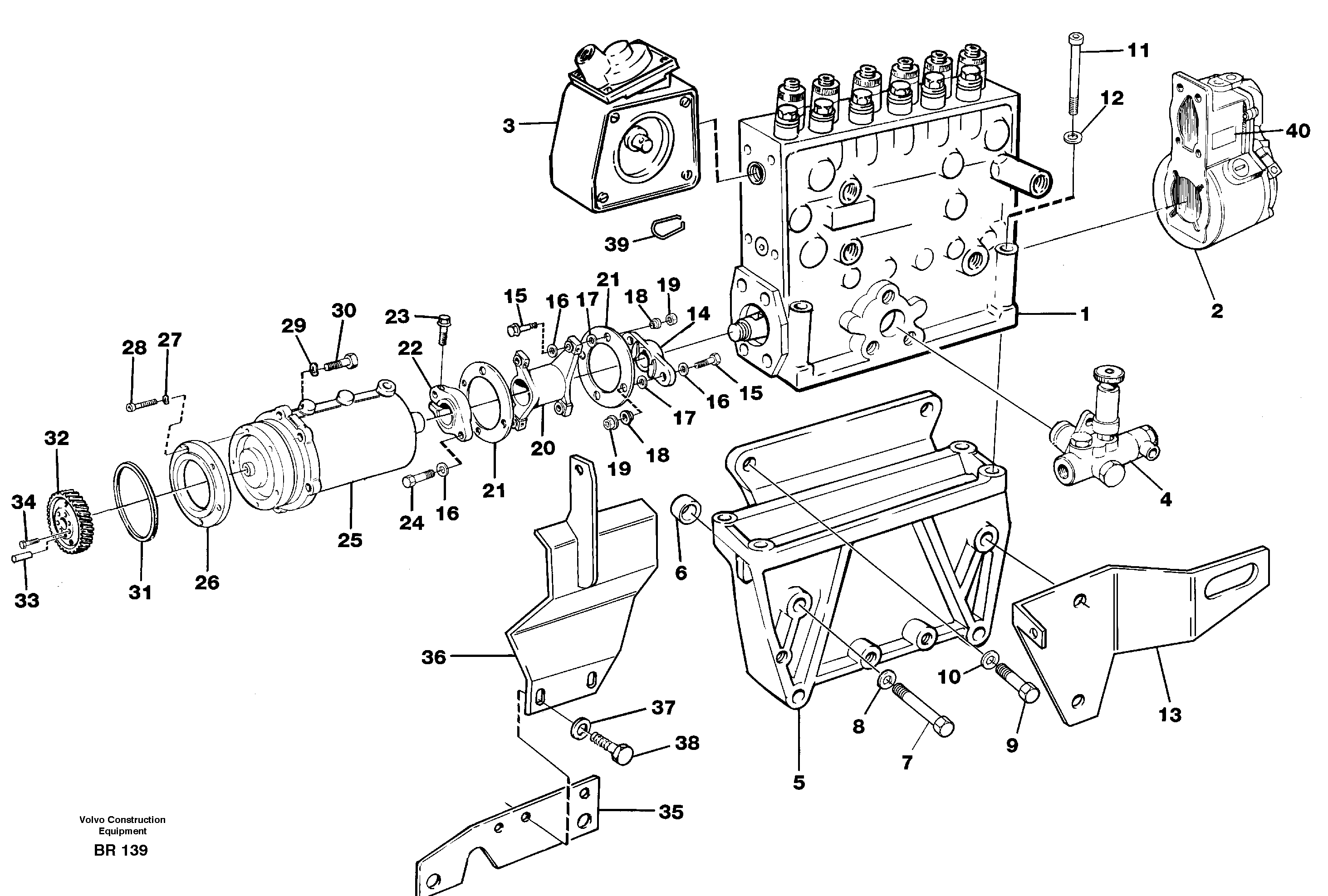 Схема запчастей Volvo A40 - 36749 Fuel injection pump with fitting parts A40 SER NO 1201-, SER NO USA 60101-