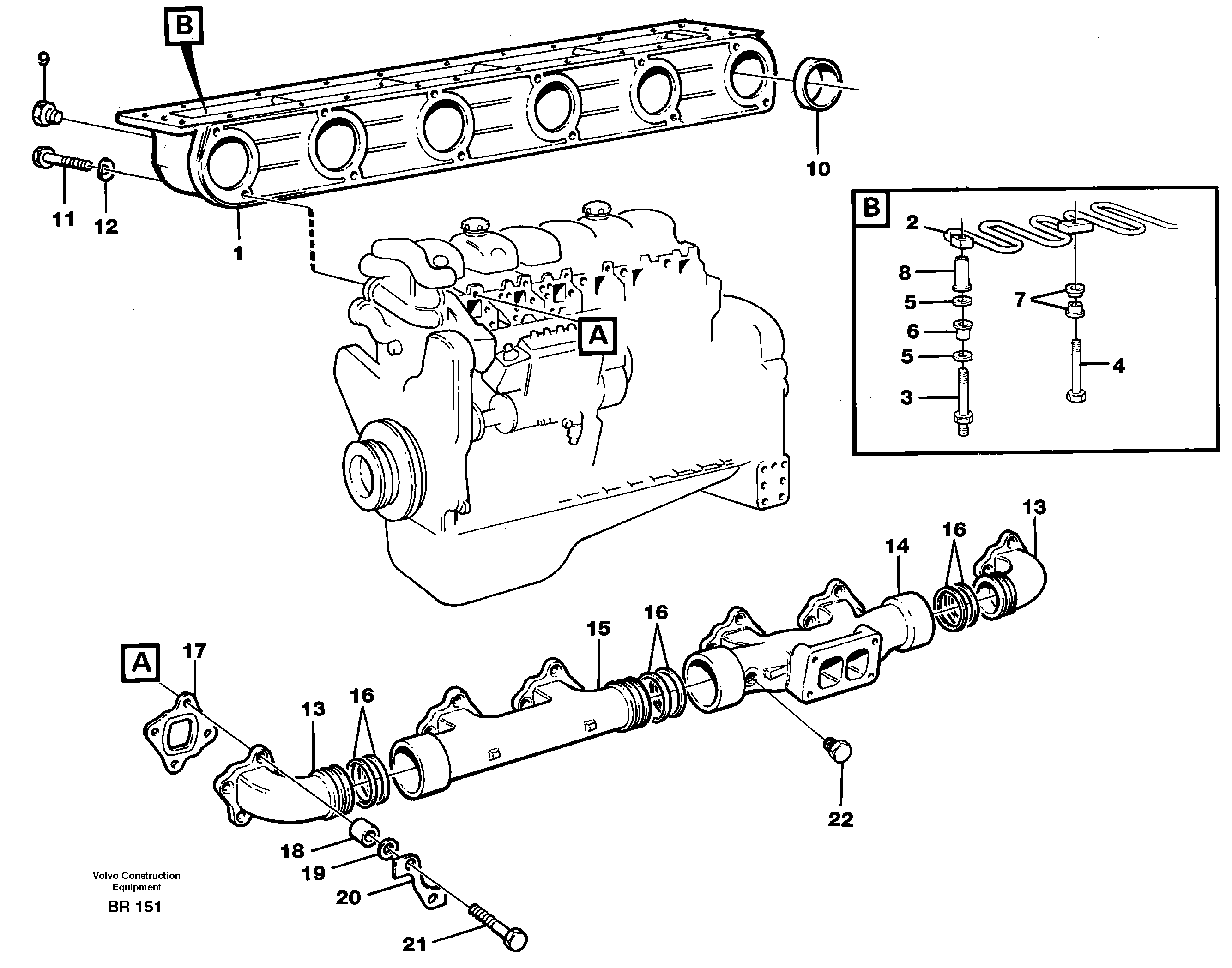 Схема запчастей Volvo A40 - 22637 Inlet manifold and exhaust manifold A40 SER NO 1201-, SER NO USA 60101-