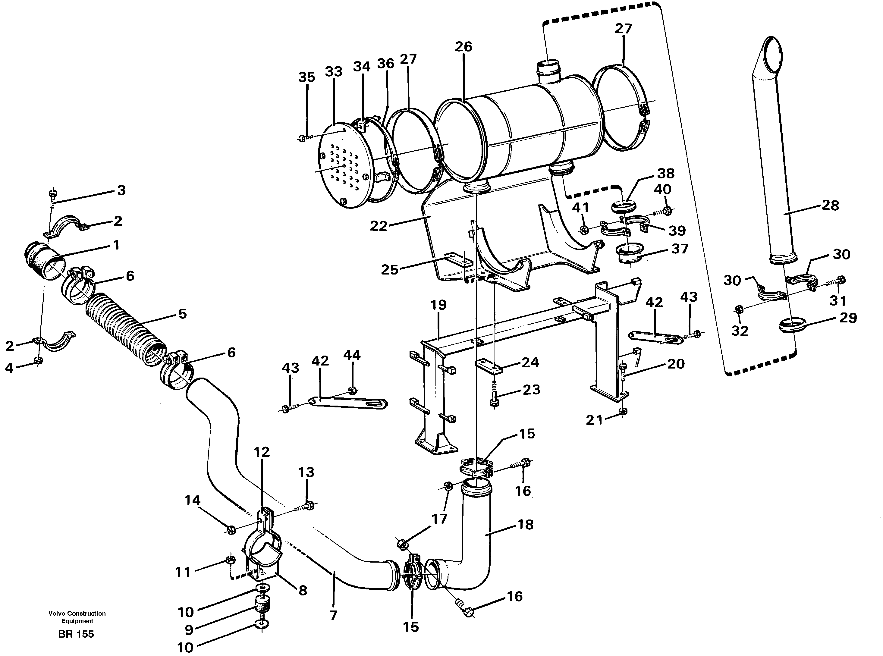 Схема запчастей Volvo A40 - 82093 Exhaust system, silencer A40 SER NO 1201-, SER NO USA 60101-
