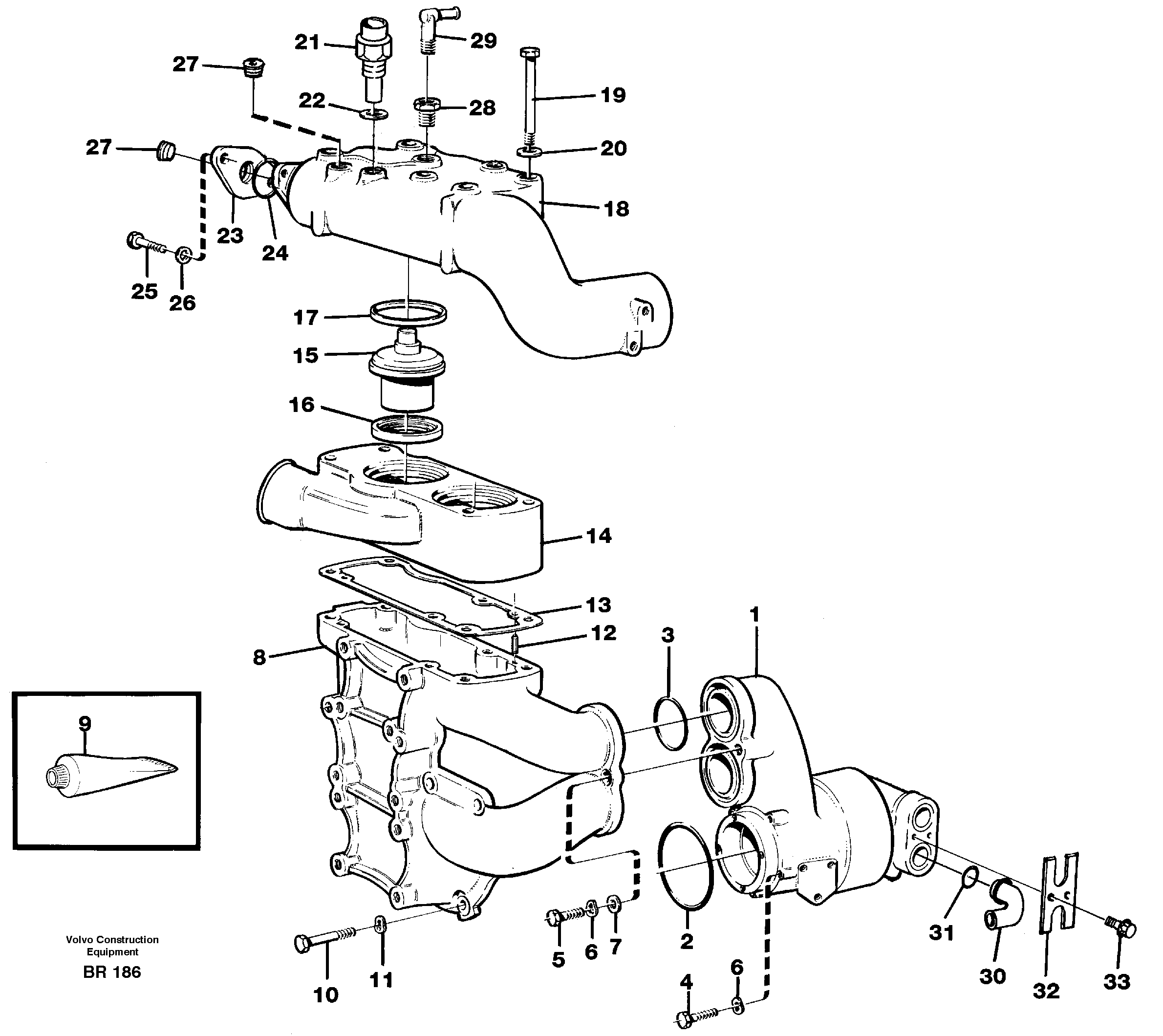 Схема запчастей Volvo A40 - 60981 Water pump and thermostat housing A40 SER NO 1201-, SER NO USA 60101-