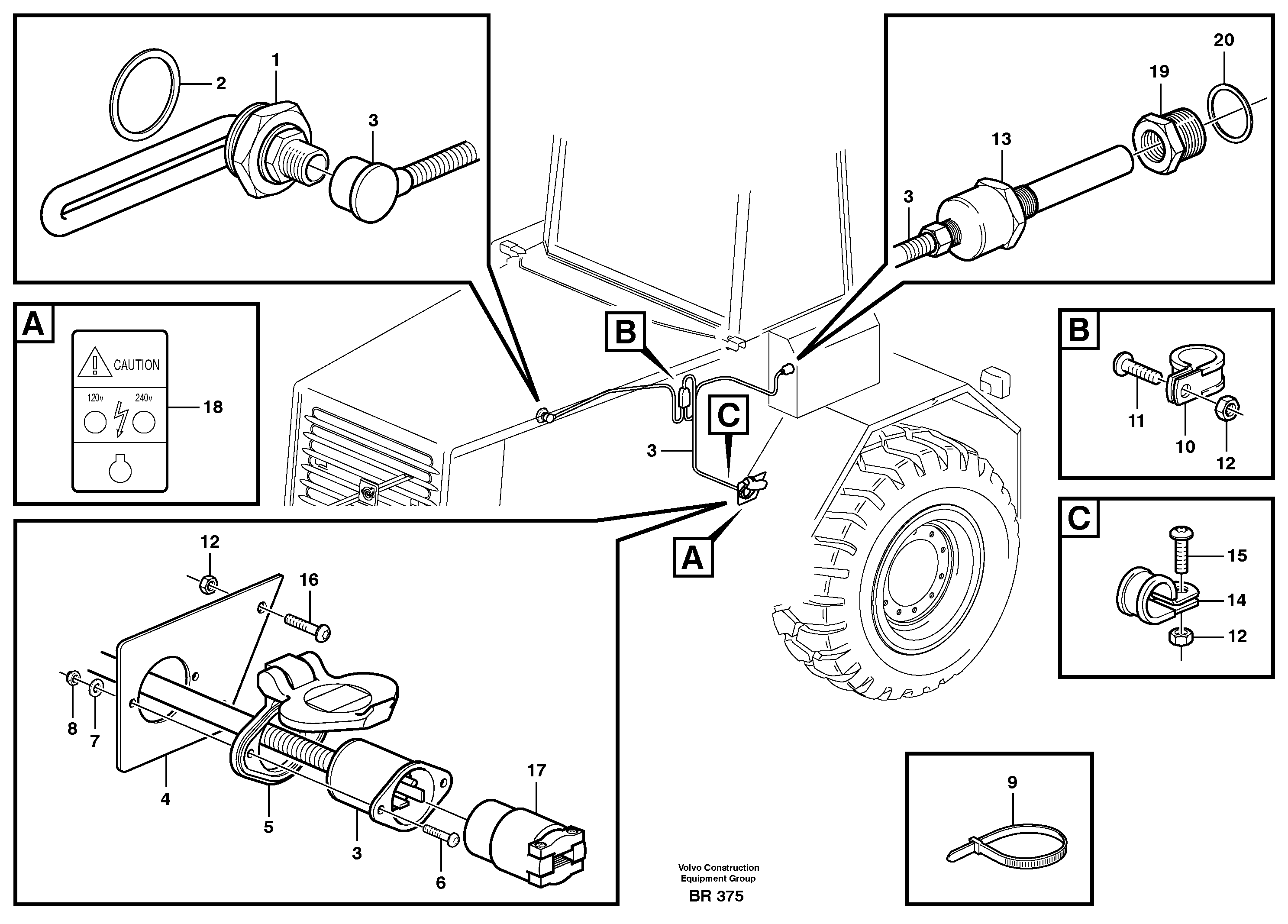 Схема запчастей Volvo A40 - 36587 Engine heater A40 SER NO 1201-, SER NO USA 60101-