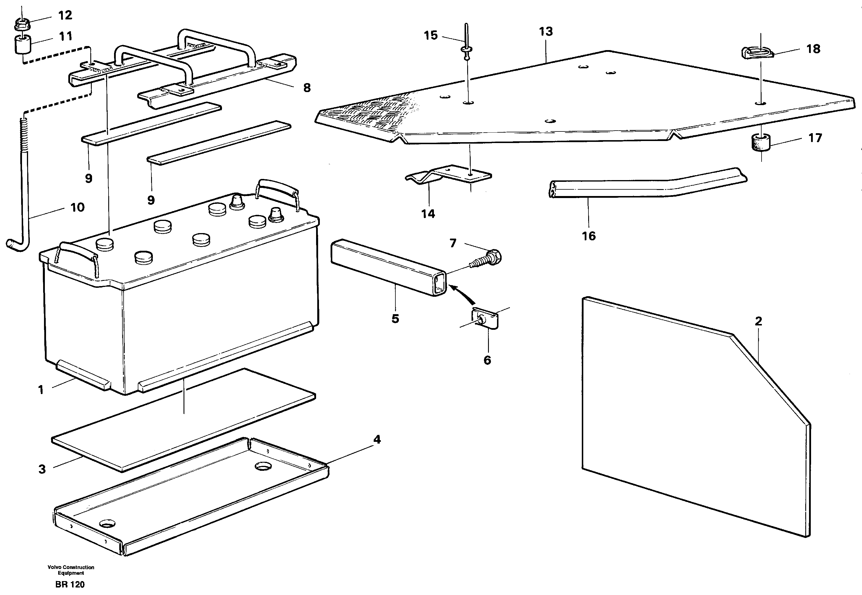 Схема запчастей Volvo A40 - 65923 Battery cover with fitting parts A40 SER NO 1201-, SER NO USA 60101-