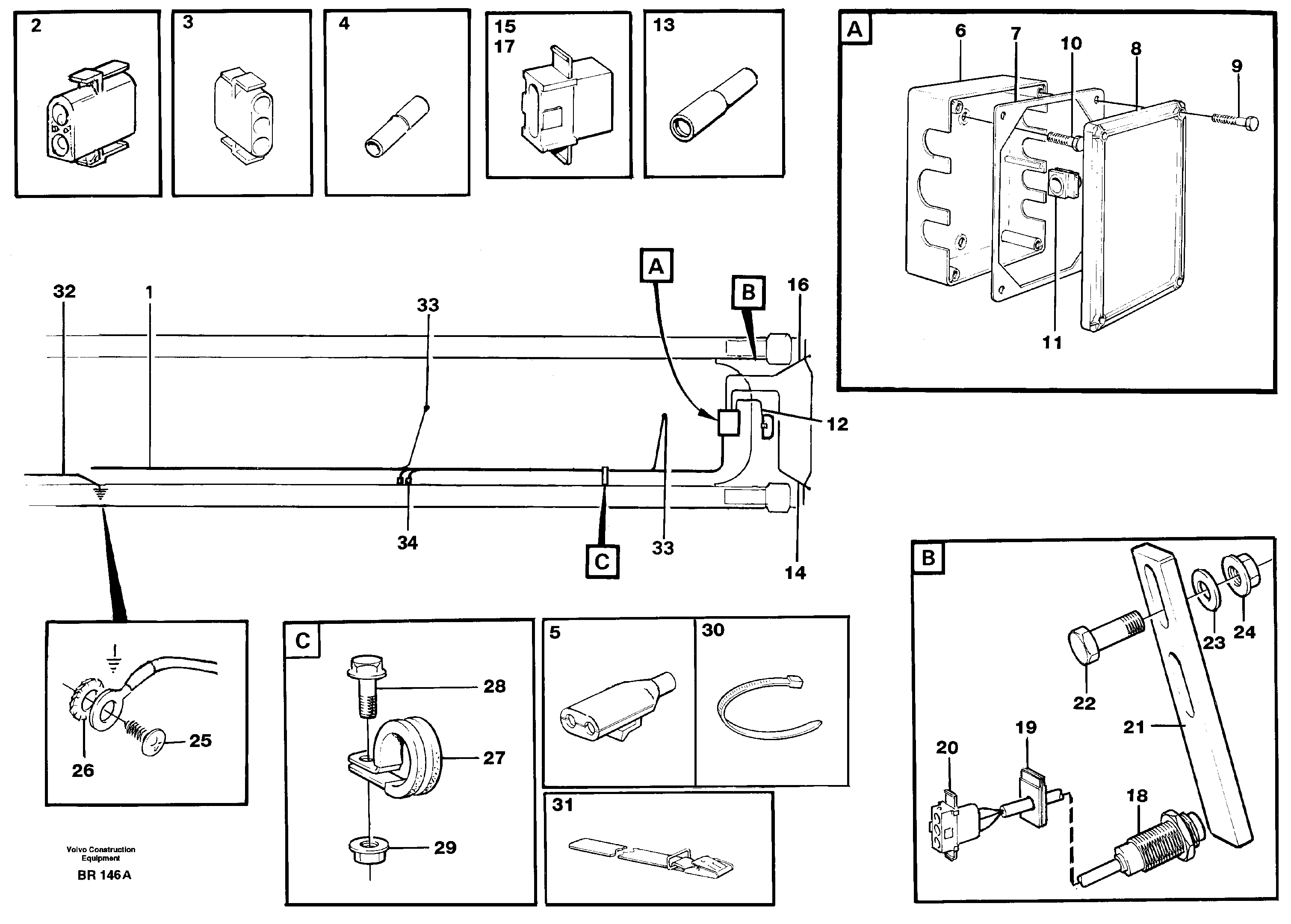 Схема запчастей Volvo A40 - 35225 Cable harnesses, rear A40 SER NO 1201-, SER NO USA 60101-