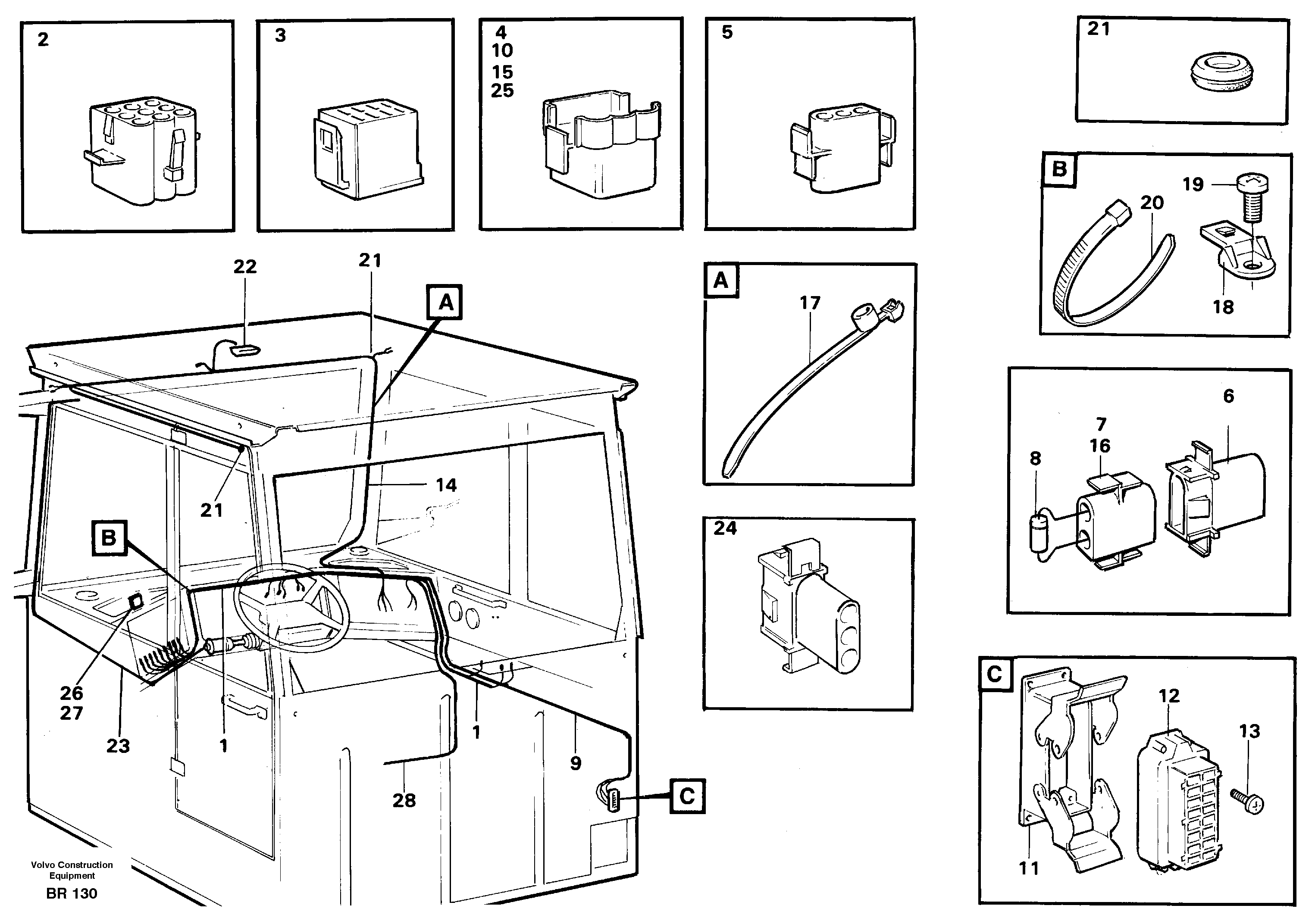 Схема запчастей Volvo A40 - 36598 Cable harnesses, cab A40 SER NO 1201-, SER NO USA 60101-