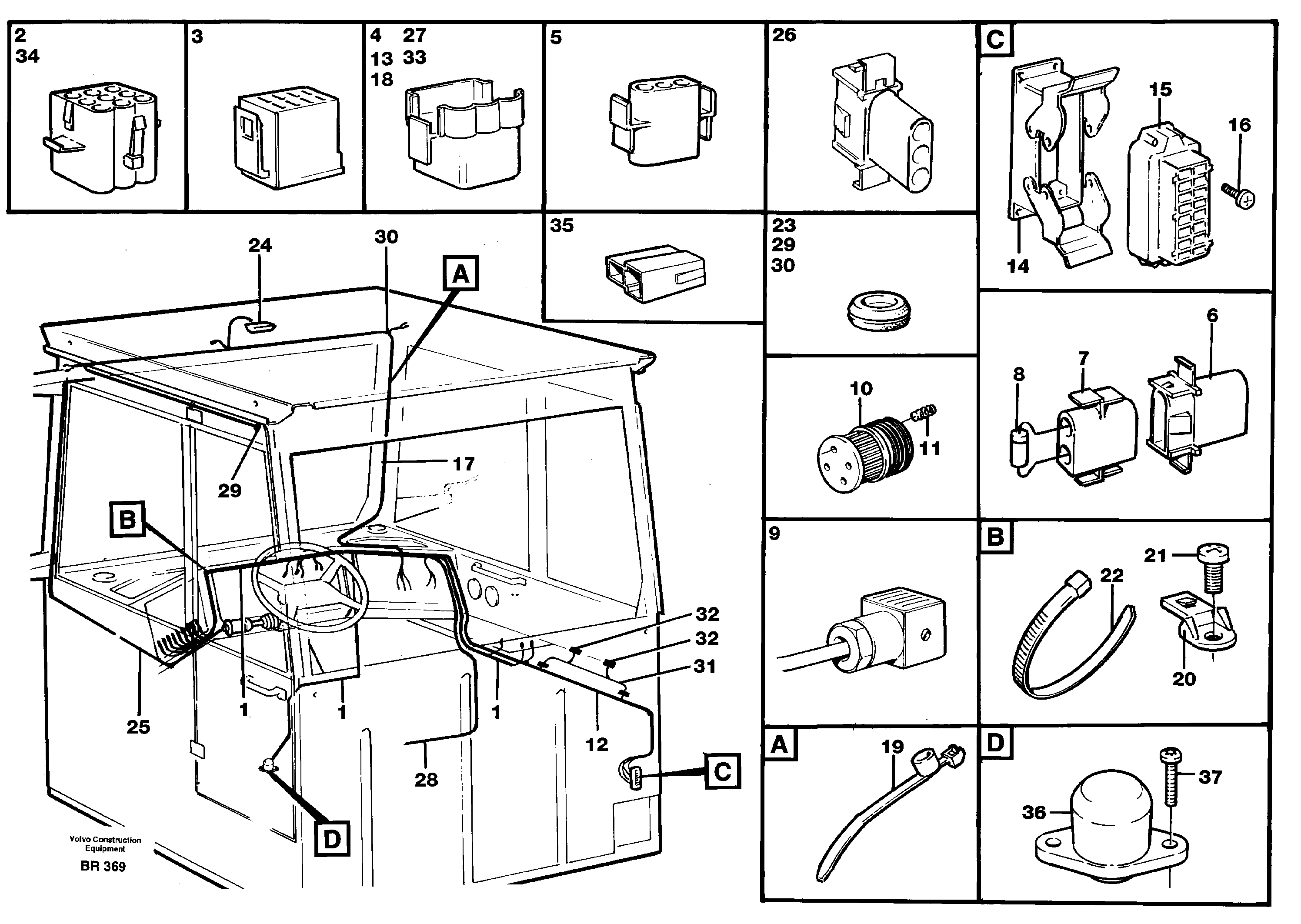 Схема запчастей Volvo A40 - 36599 Cable harnesses, cab A40 SER NO 1201-, SER NO USA 60101-