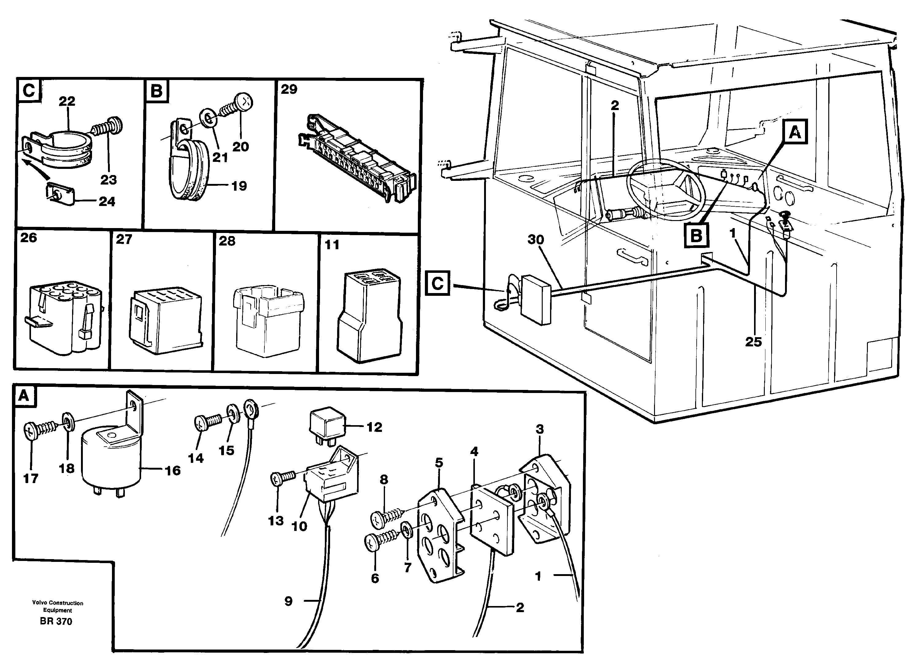 Схема запчастей Volvo A40 - 36604 Cable harnesses, cab A40 SER NO 1201-, SER NO USA 60101-