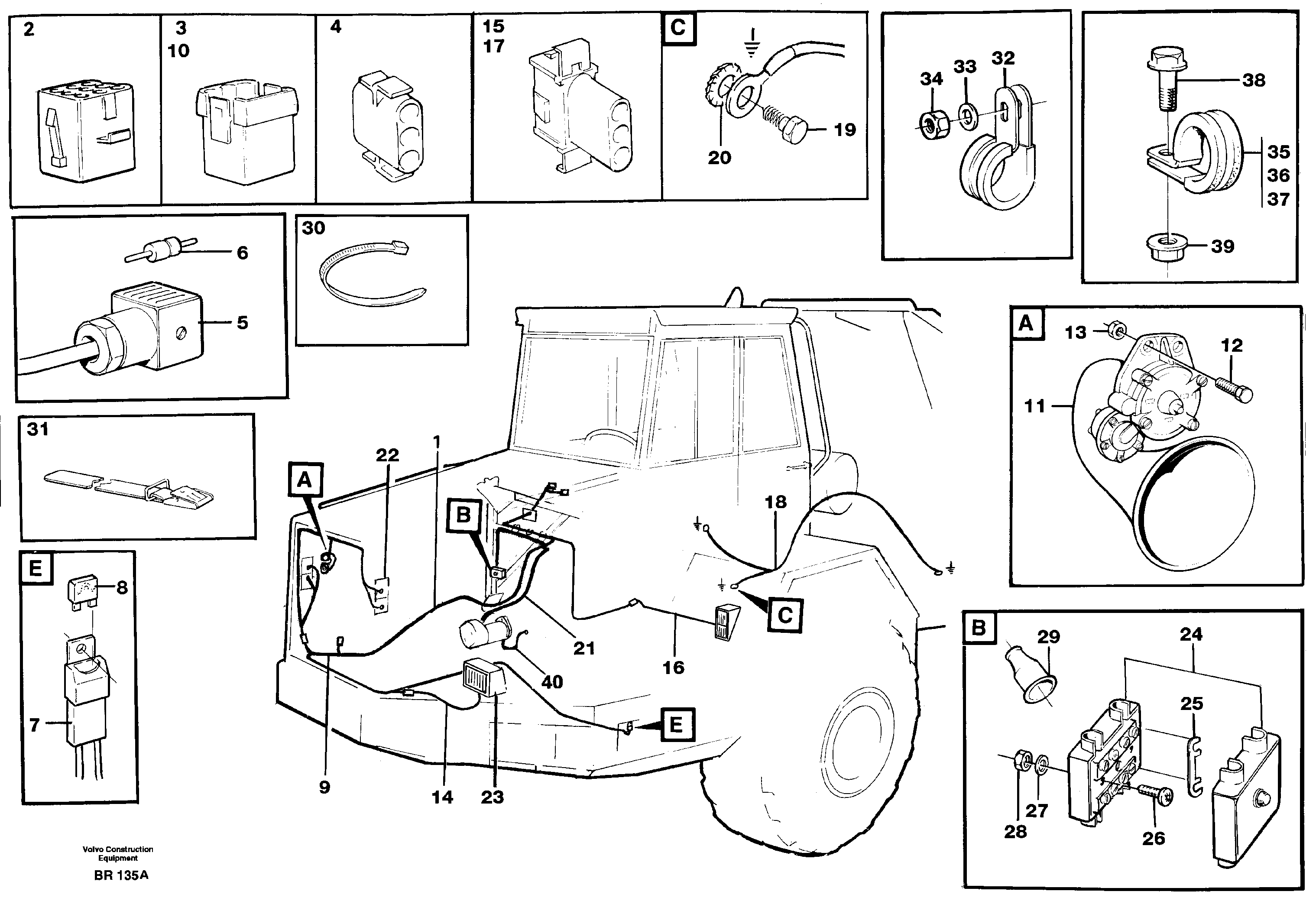 Схема запчастей Volvo A40 - 82791 Cable harnesses, front A40 SER NO 1201-, SER NO USA 60101-