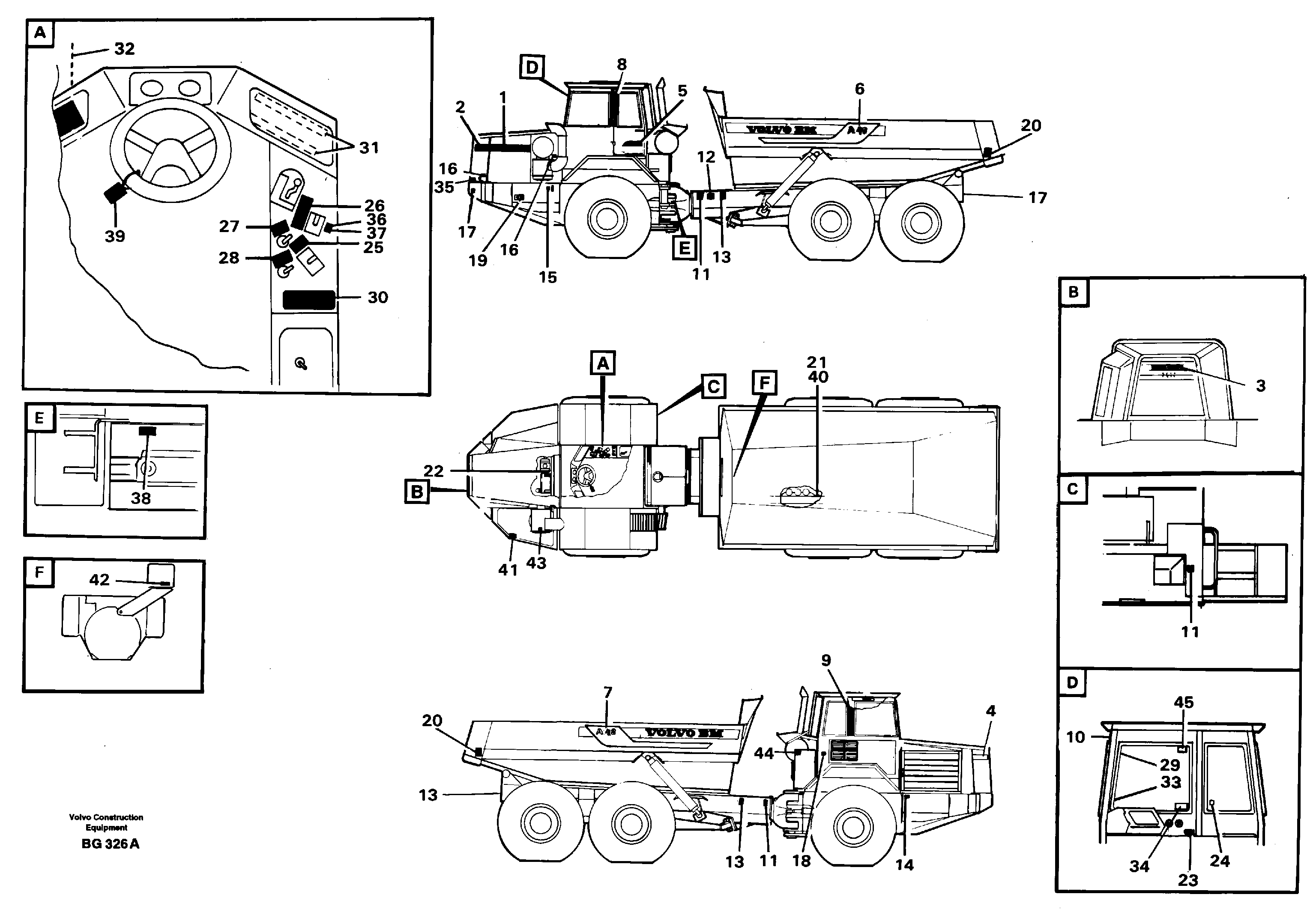 Схема запчастей Volvo A40 - 4566 Sign plates and decals A40 VOLVO BM VOLVO BM A40 SER NO - 1151/- 60026