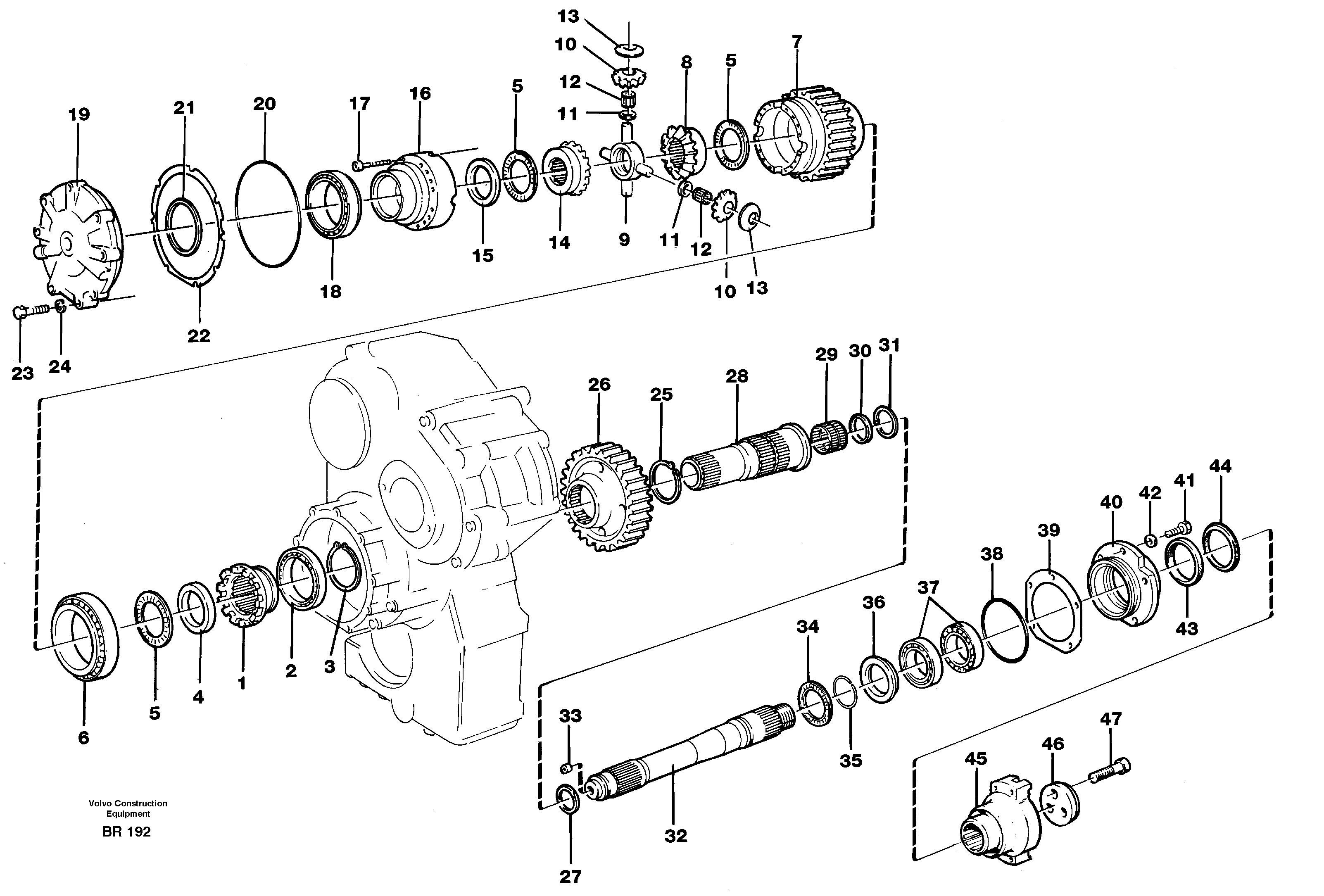 Схема запчастей Volvo A40 - 24664 Axle shaft with differential A40 SER NO 1201-, SER NO USA 60101-