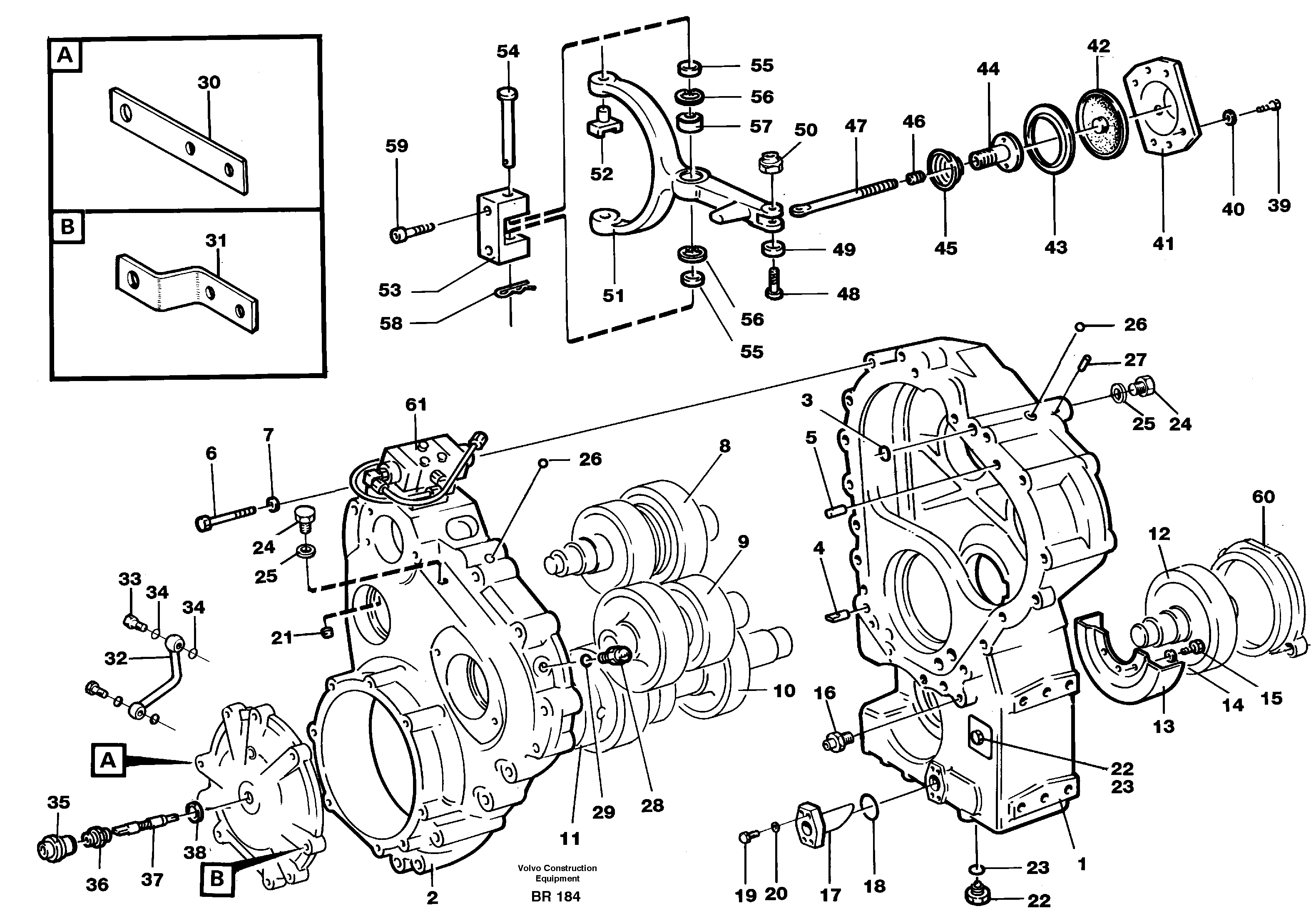 Схема запчастей Volvo A40 - 58913 Transfer gear box A40 SER NO 1201-, SER NO USA 60101-