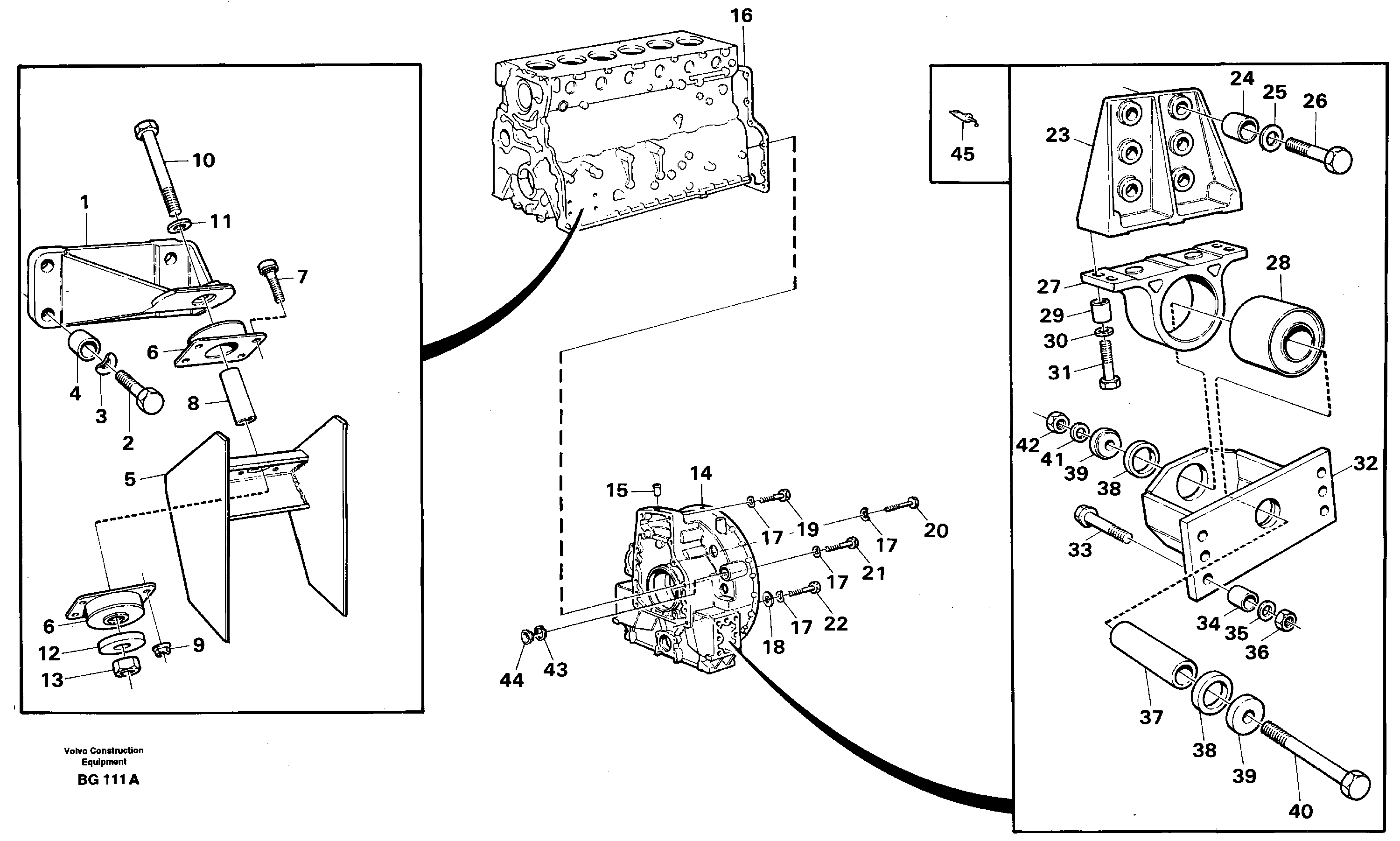 Схема запчастей Volvo A40 - 59795 Опора двигателя и картер маховика A40 VOLVO BM VOLVO BM A40 SER NO - 1151/- 60026