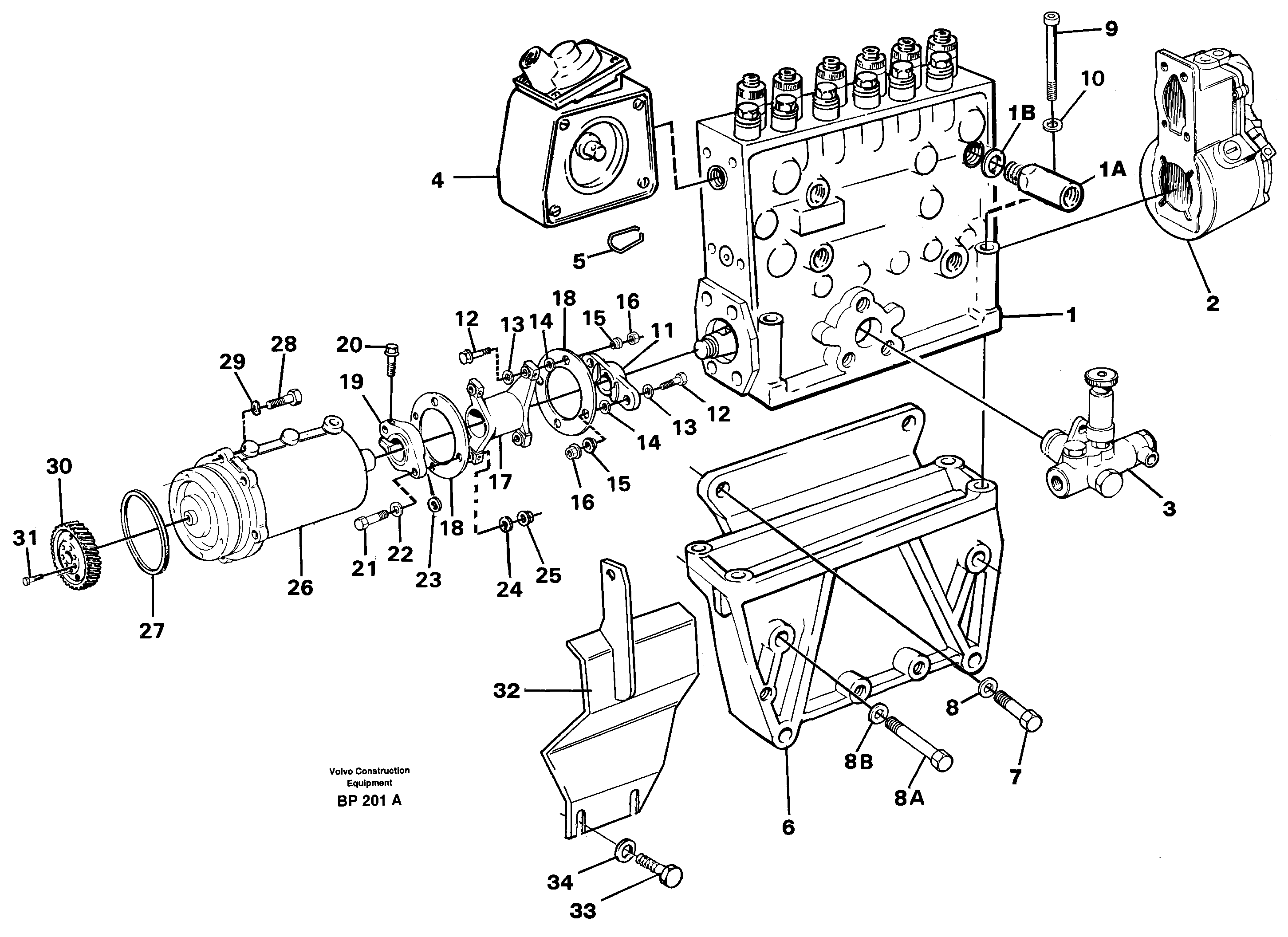 Схема запчастей Volvo A30C - 31524 Fuel injection pump with fitting parts A30C