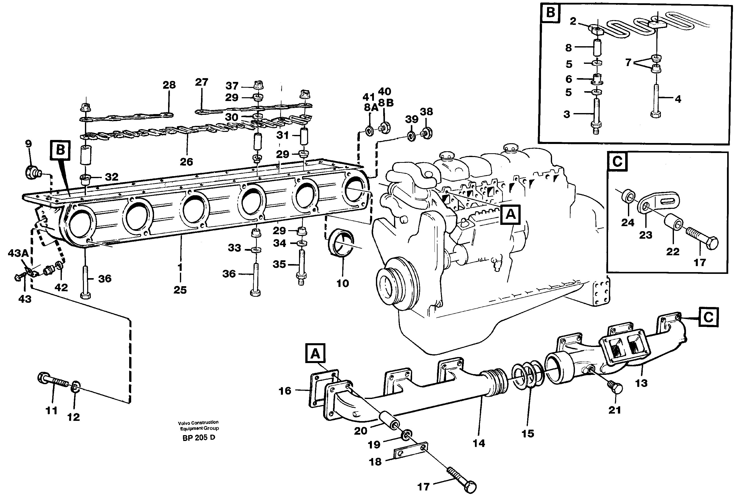 Схема запчастей Volvo A30C - 97174 Inlet manifold and exhaust manifold A30C