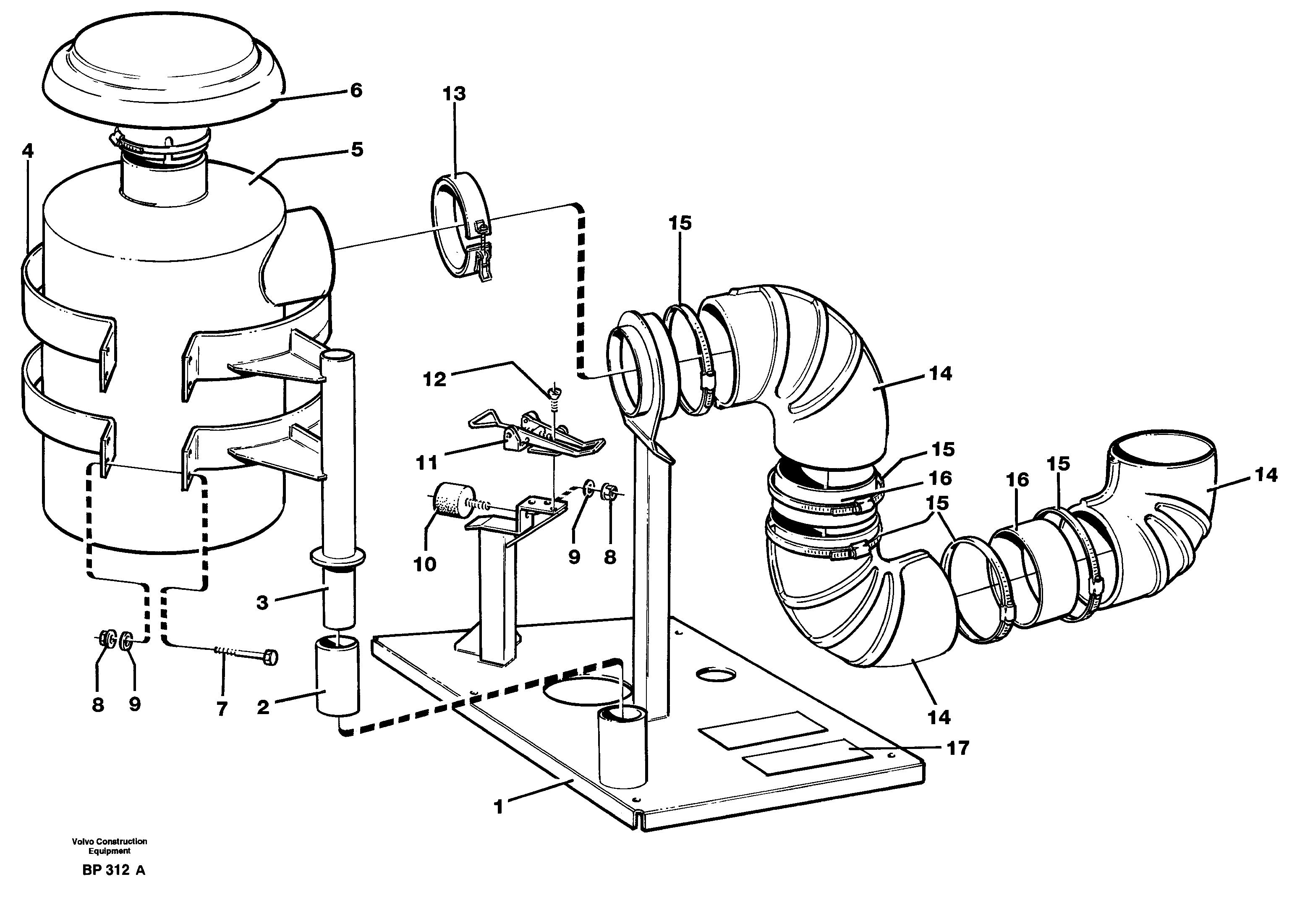 Схема запчастей Volvo A30C - 84754 Oil bath air filter with fitting parts A30C