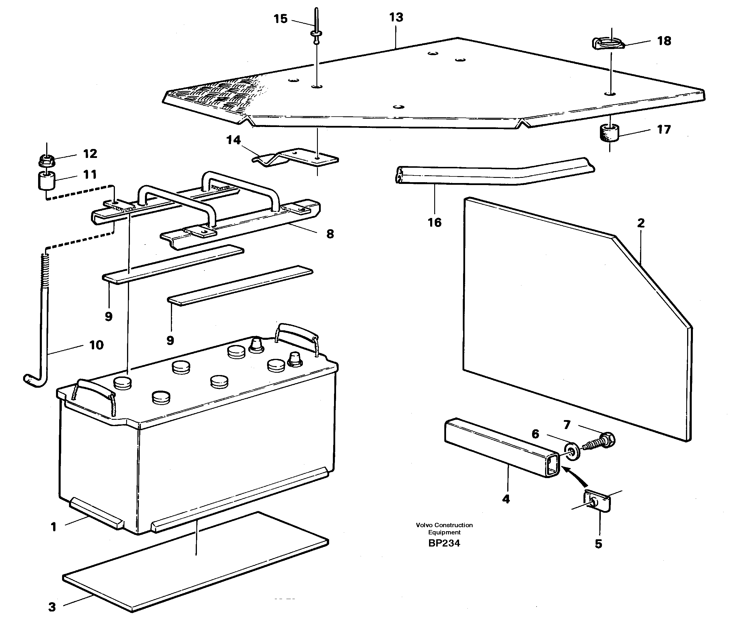 Схема запчастей Volvo A30C - 65917 Battery with assembling details A30C