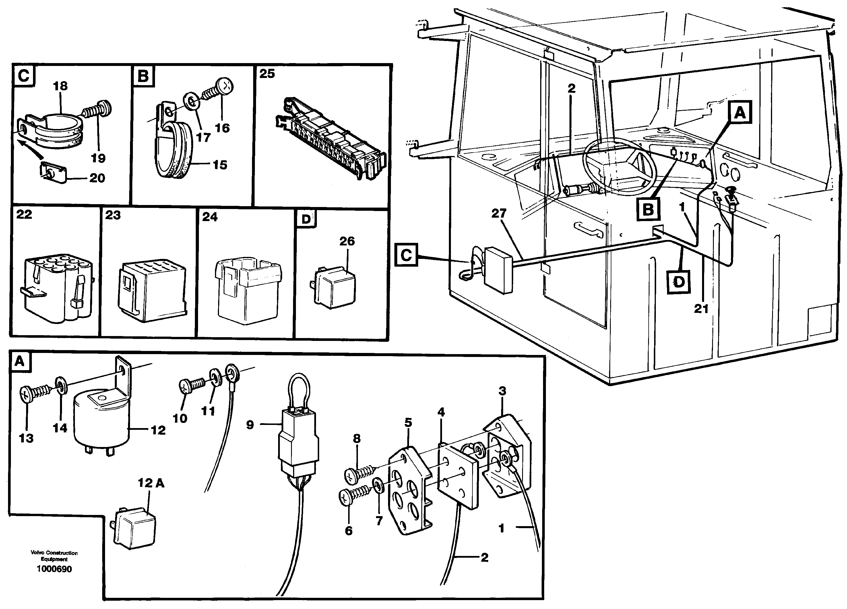 Схема запчастей Volvo A30C - 66883 Cable harnesses, cab A30C