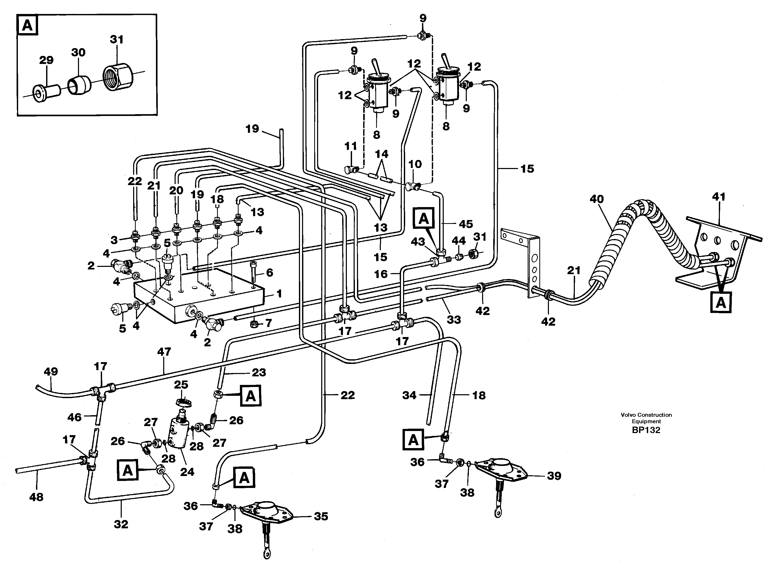 Схема запчастей Volvo A30C - 19032 Pneumatic system: Differential lock, Cab A30C