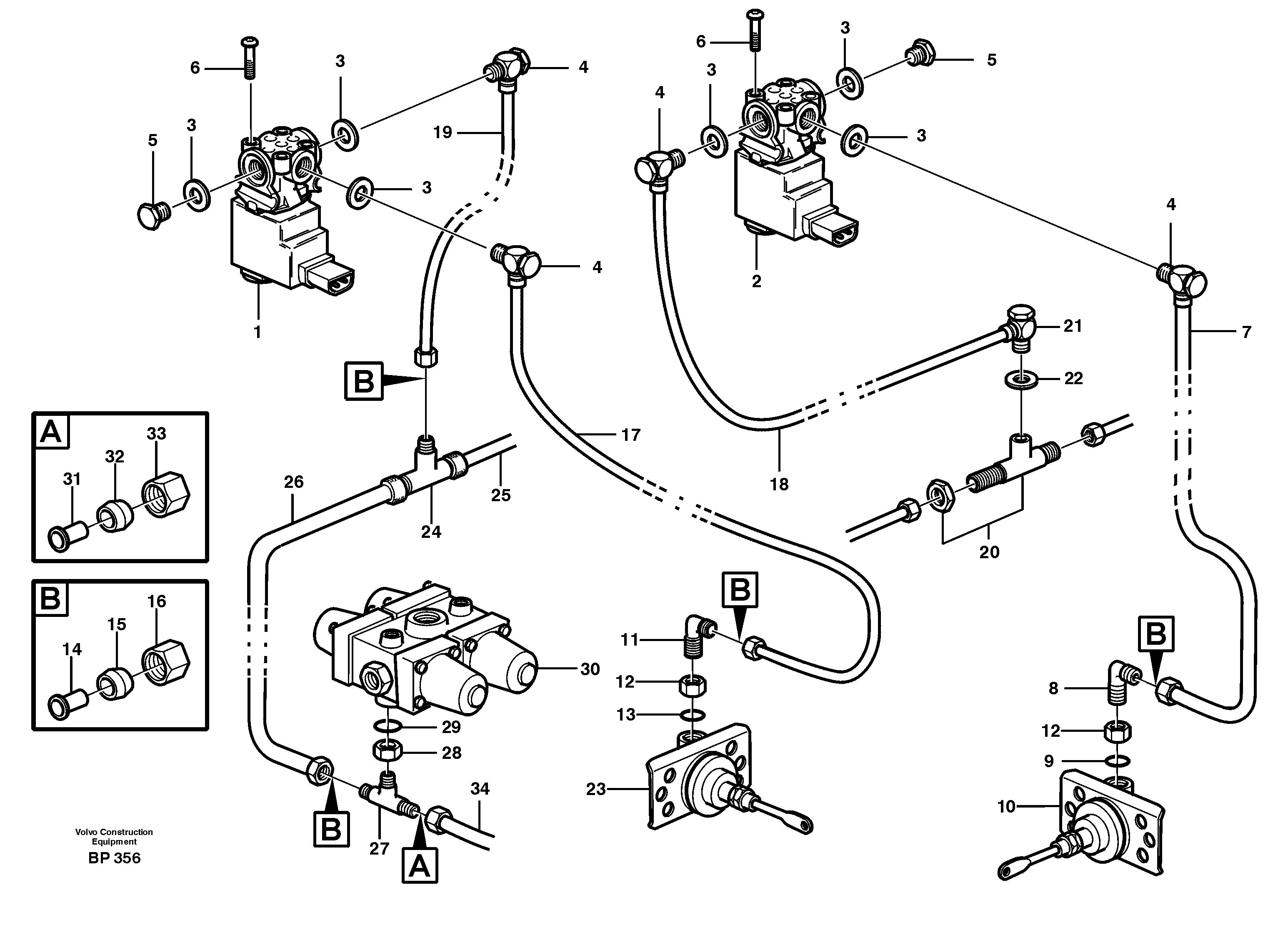 Схема запчастей Volvo A30C - 64295 Pneumatic system, diff lock, cab A30C