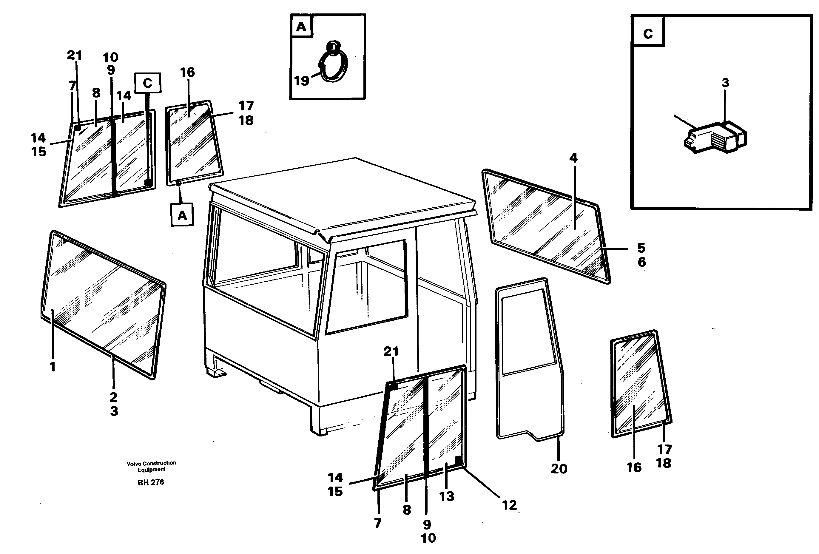 Схема запчастей Volvo A20C - 19096 Glass panes A20C VOLVO BM VOLVO BM A20C SER NO - 3051