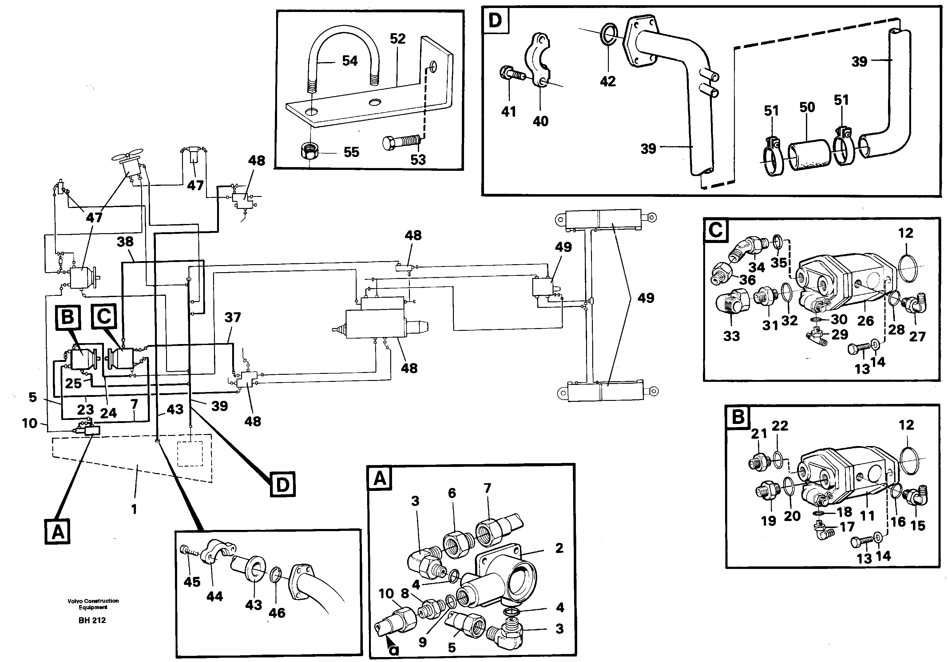Схема запчастей Volvo A20C - 84125 Гидравлическая система A20C VOLVO BM VOLVO BM A20C SER NO - 3051