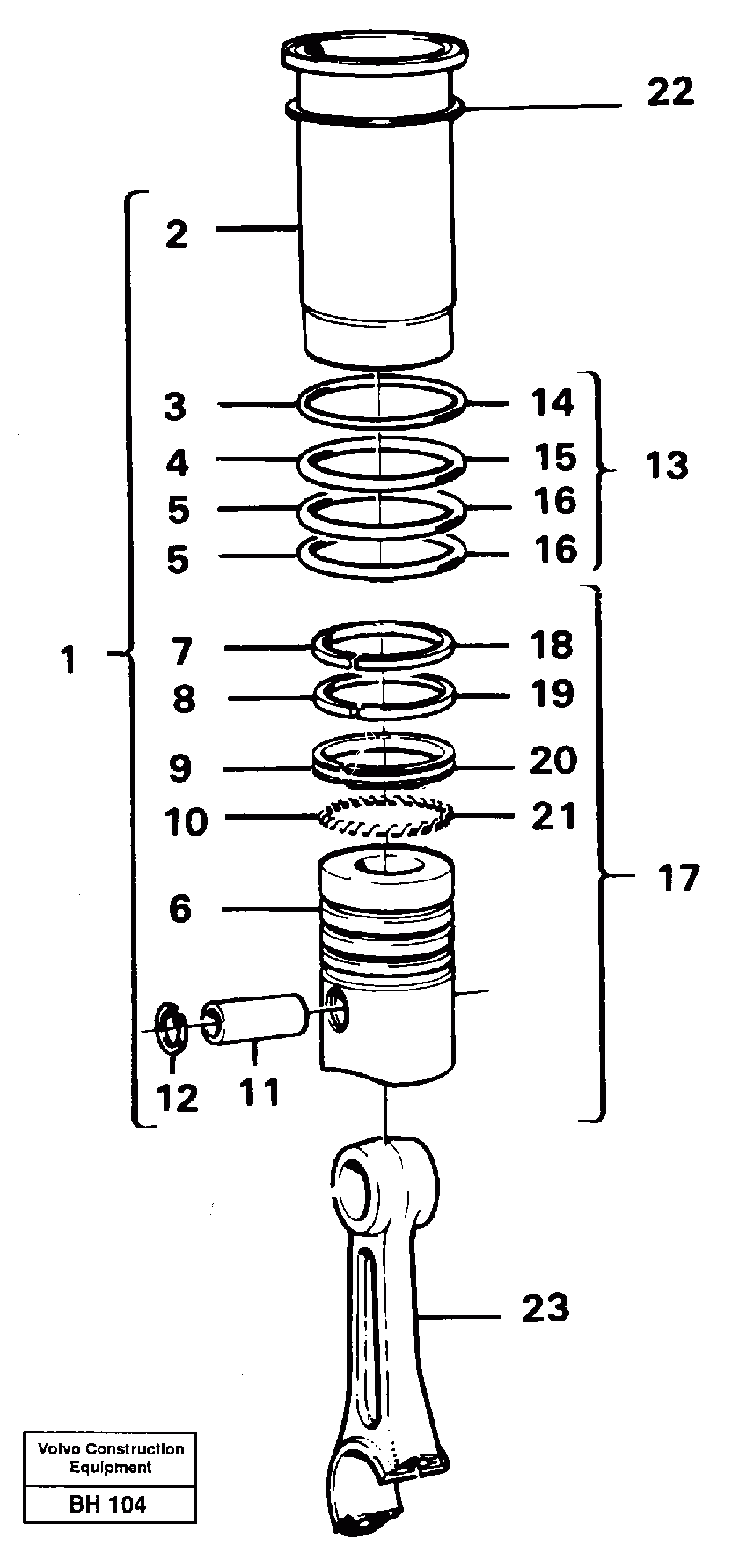 Схема запчастей Volvo A20C - 8739 Cylinder liner and piston A20C VOLVO BM VOLVO BM A20C SER NO - 3051