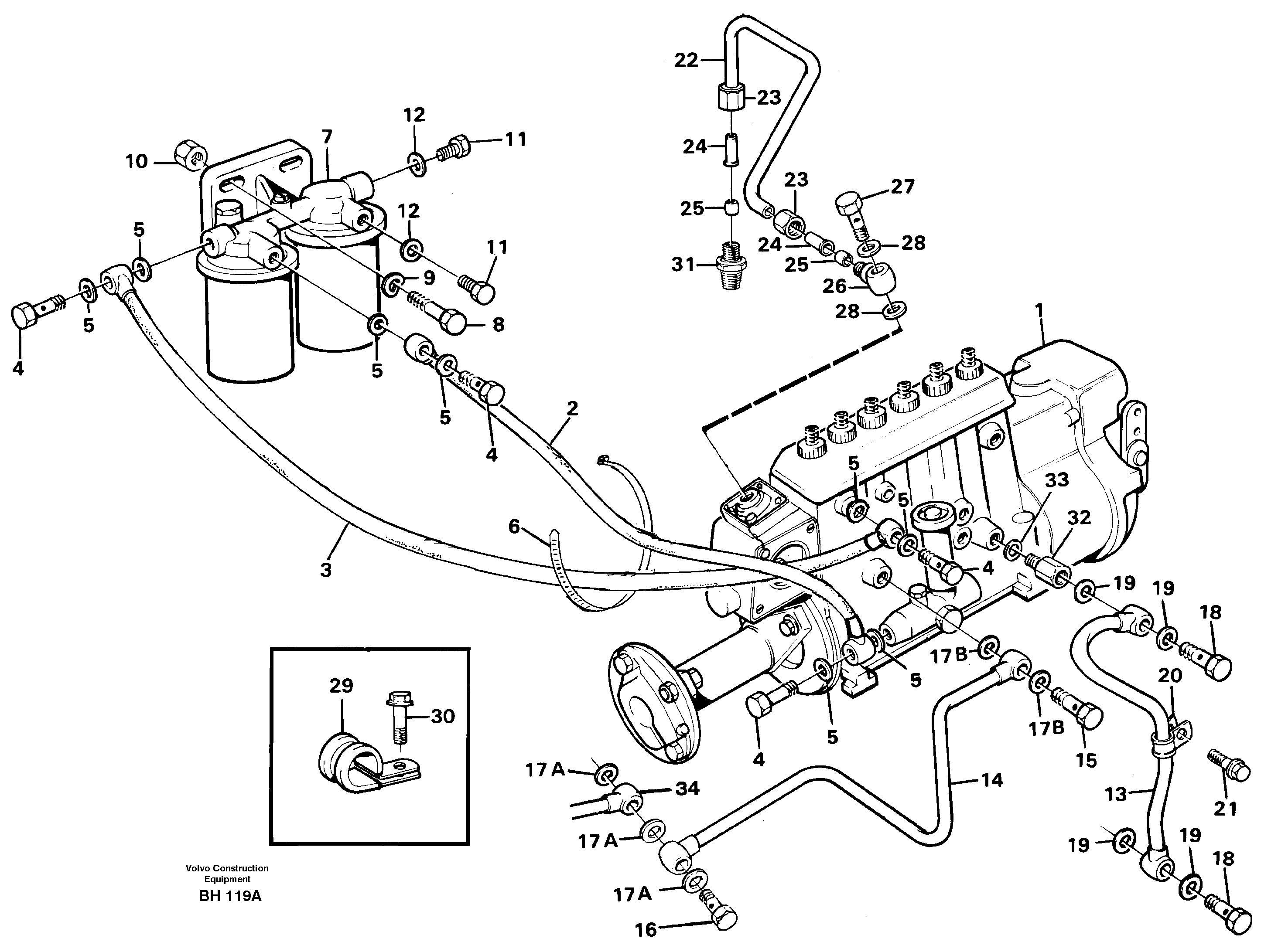 Схема запчастей Volvo A20C - 35978 Fuel pipes, fuel injection pump, fuel filter A20C VOLVO BM VOLVO BM A20C SER NO - 3051