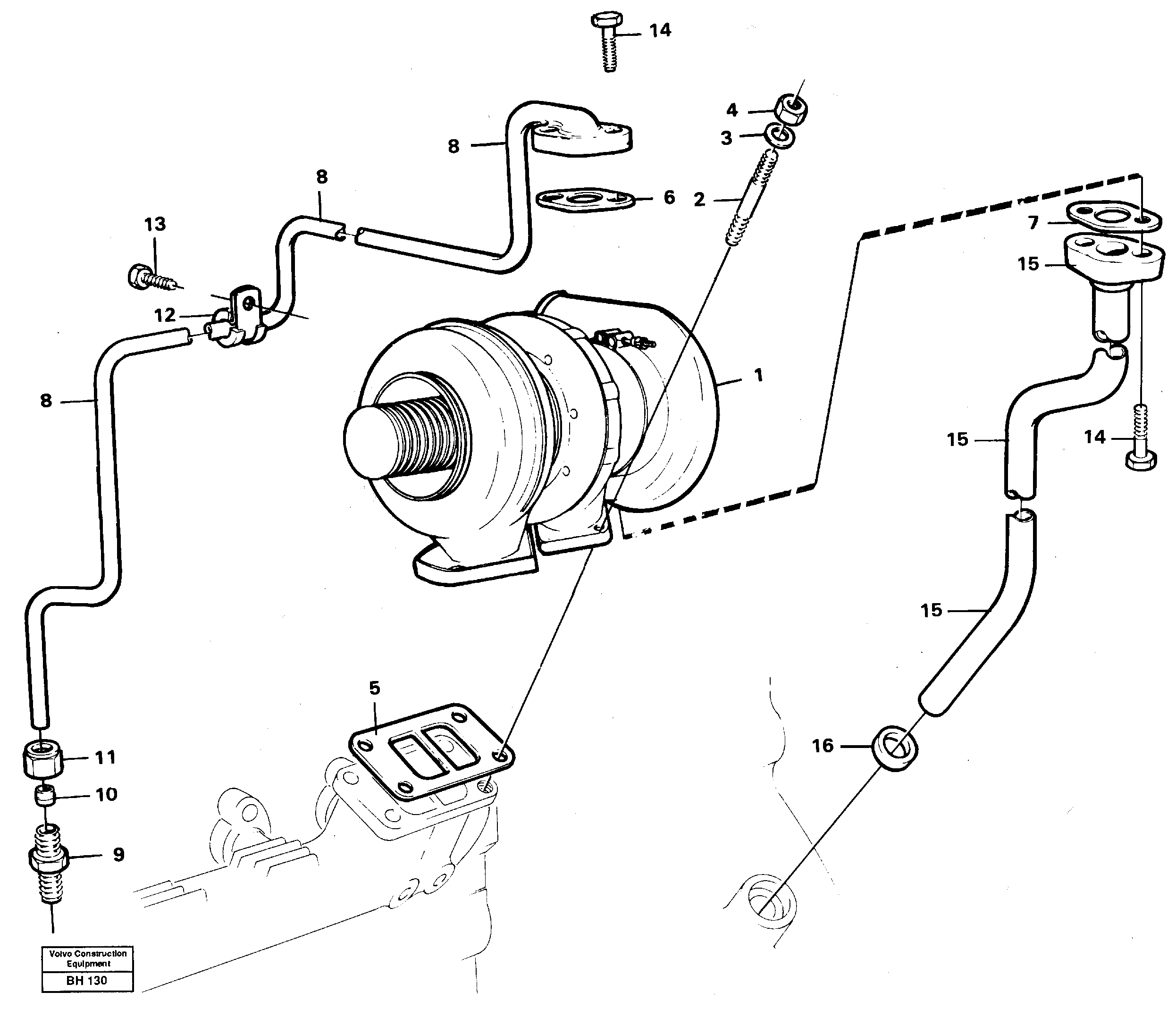 Схема запчастей Volvo A20C - 56468 Турбокомпрессор (турбина) с установочными деталями A20C VOLVO BM VOLVO BM A20C SER NO - 3051