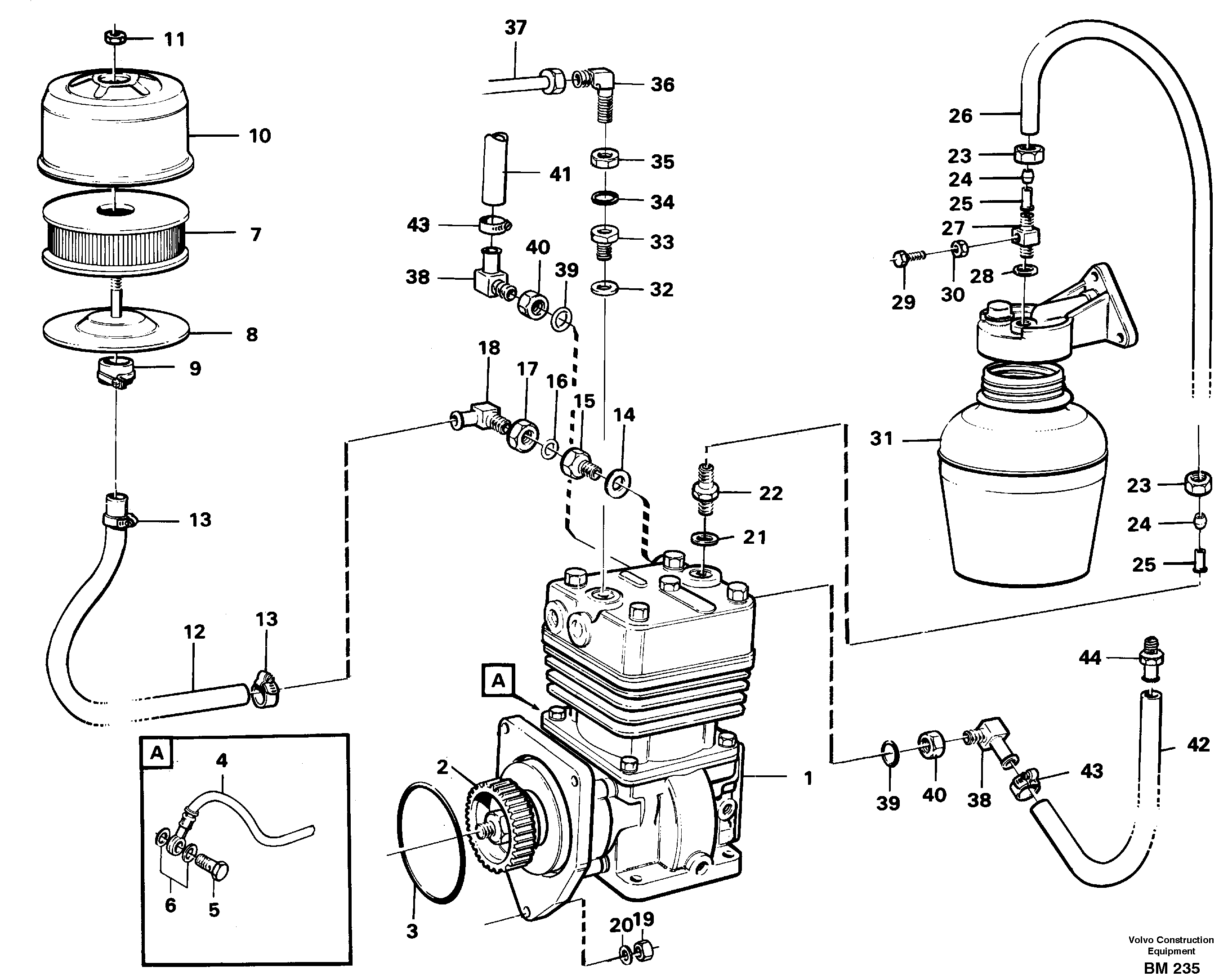 Схема запчастей Volvo A20C - 71143 Air-compressor with fitting parts A20C SER NO 3052-