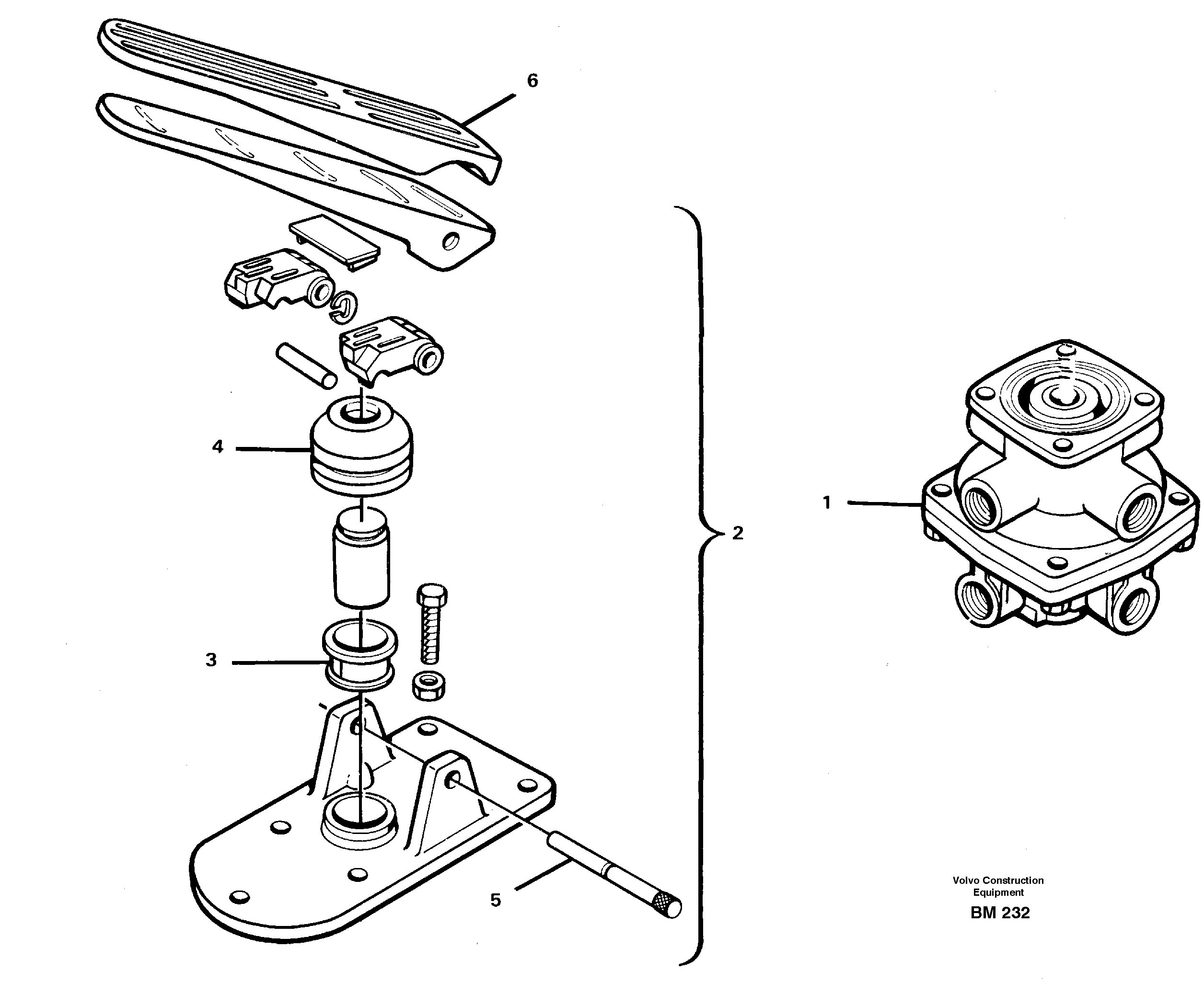 Схема запчастей Volvo A20C - 22542 Footbrake valve A20C SER NO 3052-
