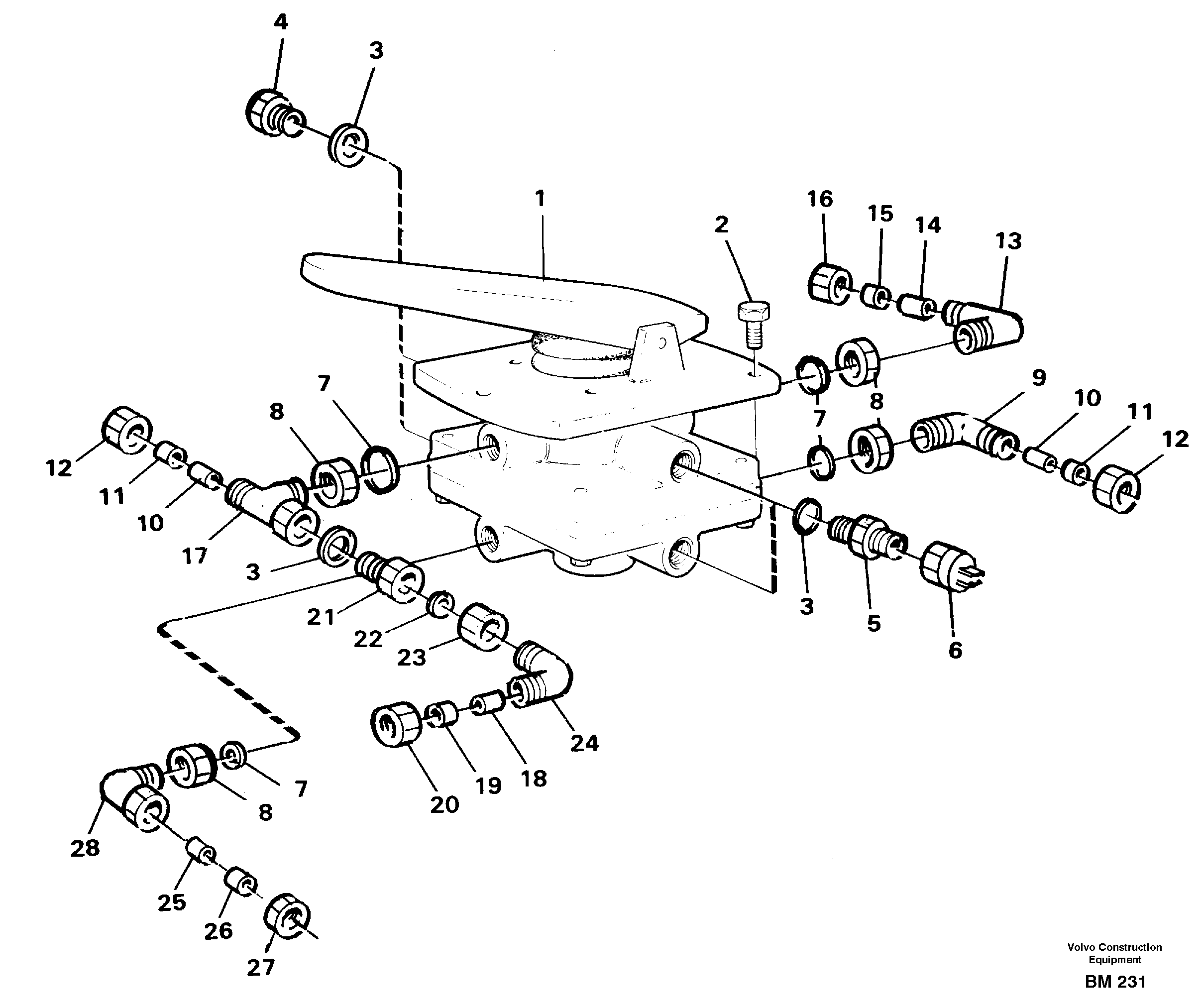 Схема запчастей Volvo A20C - 63954 Footbrake valve with mountings A20C SER NO 3052-