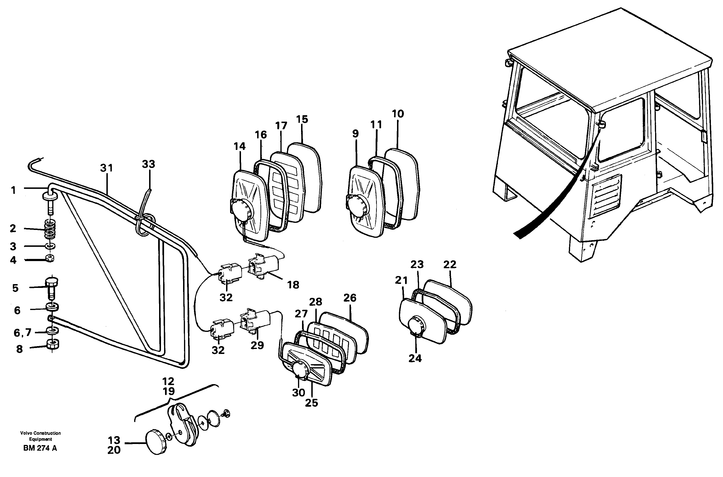 Схема запчастей Volvo A20C - 65395 Rear view mirror A20C SER NO 3052-