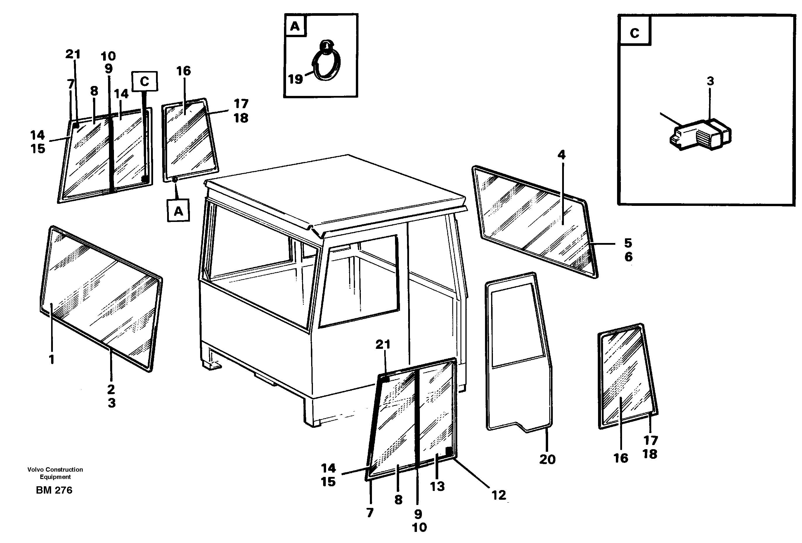 Схема запчастей Volvo A20C - 20062 Glass panes A20C SER NO 3052-