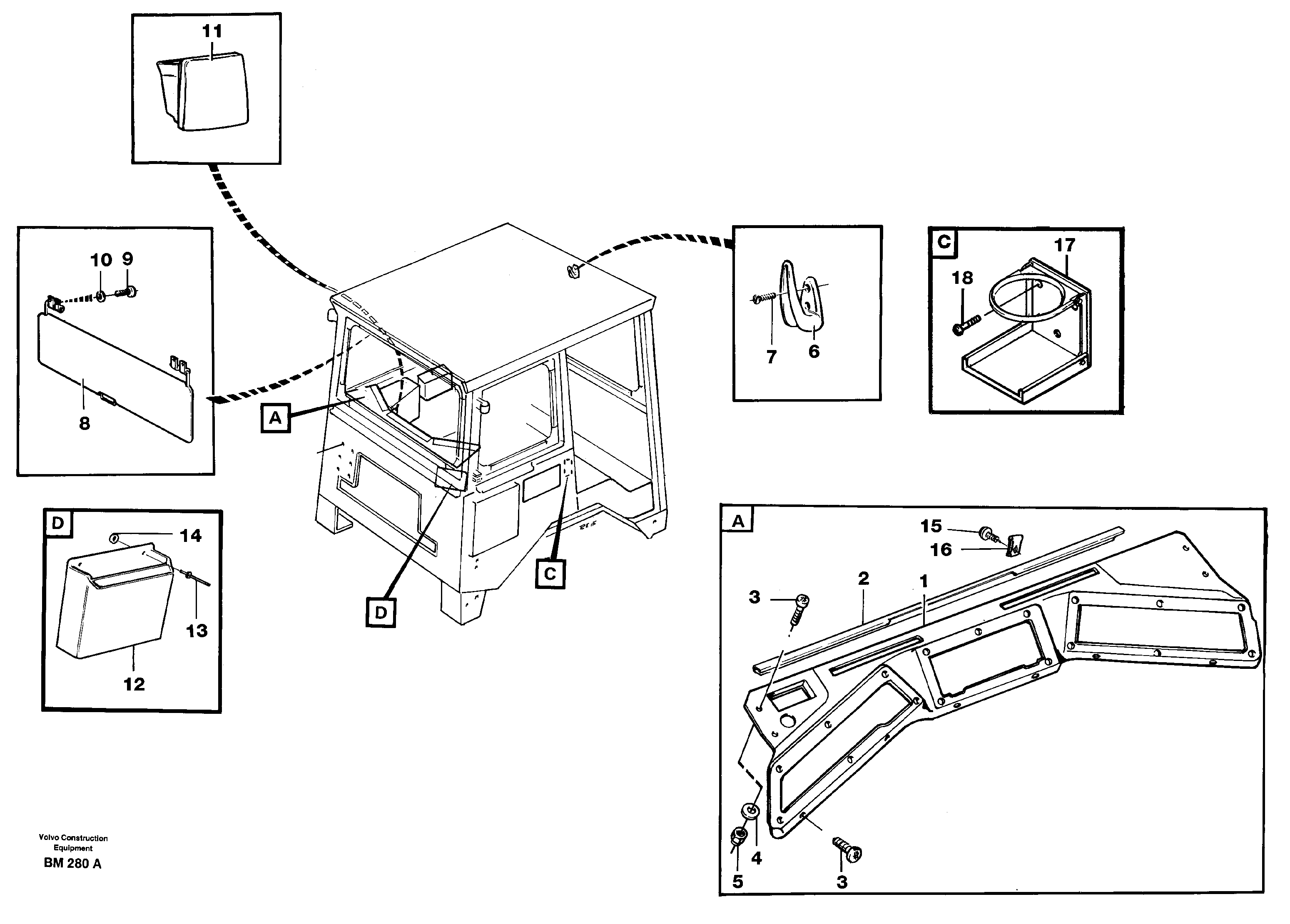Схема запчастей Volvo A20C - 2809 Instrument panel, sun visor A20C SER NO 3052-