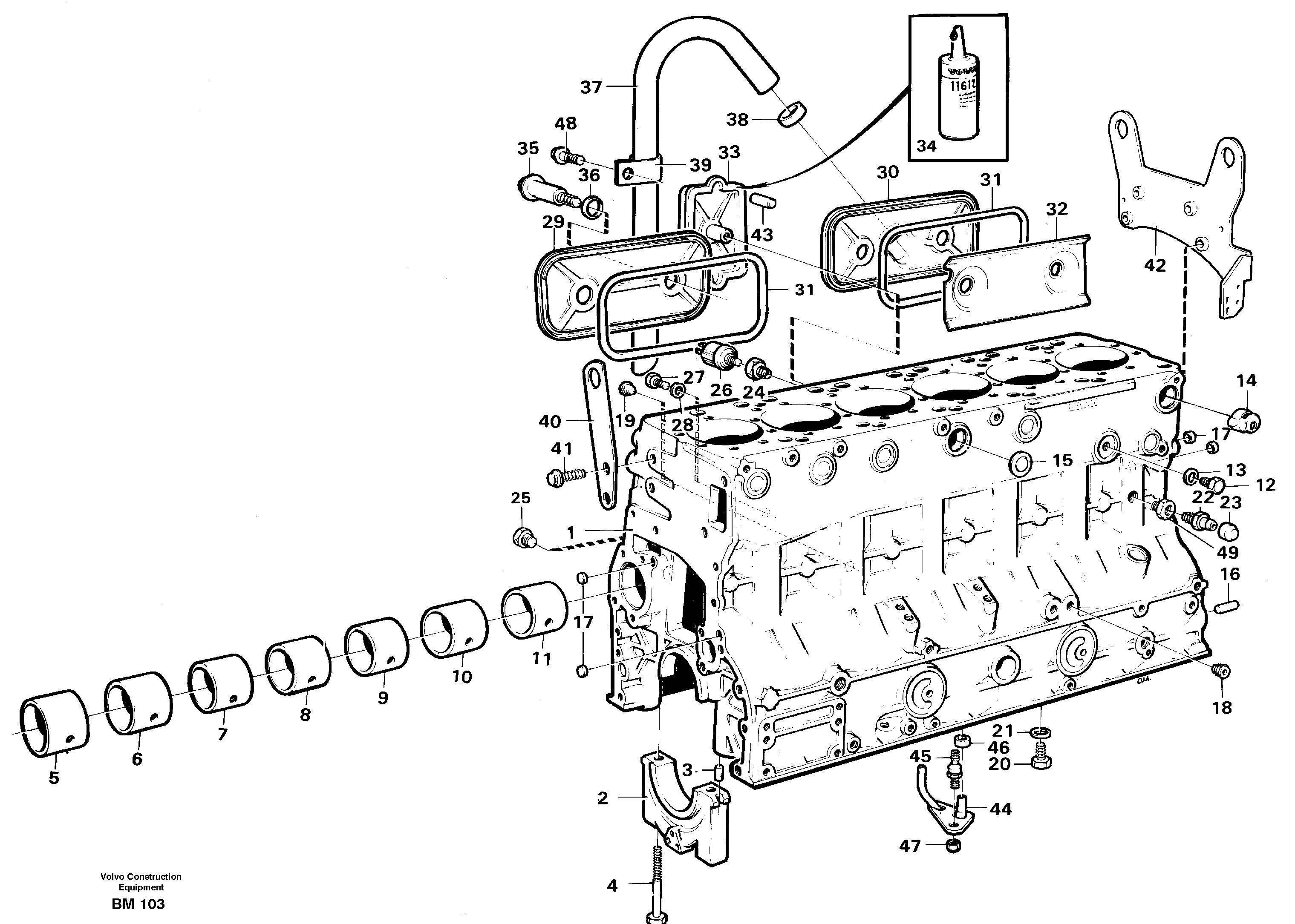 Схема запчастей Volvo A20C - 100720 Блок цилиндров A20C SER NO 3052-