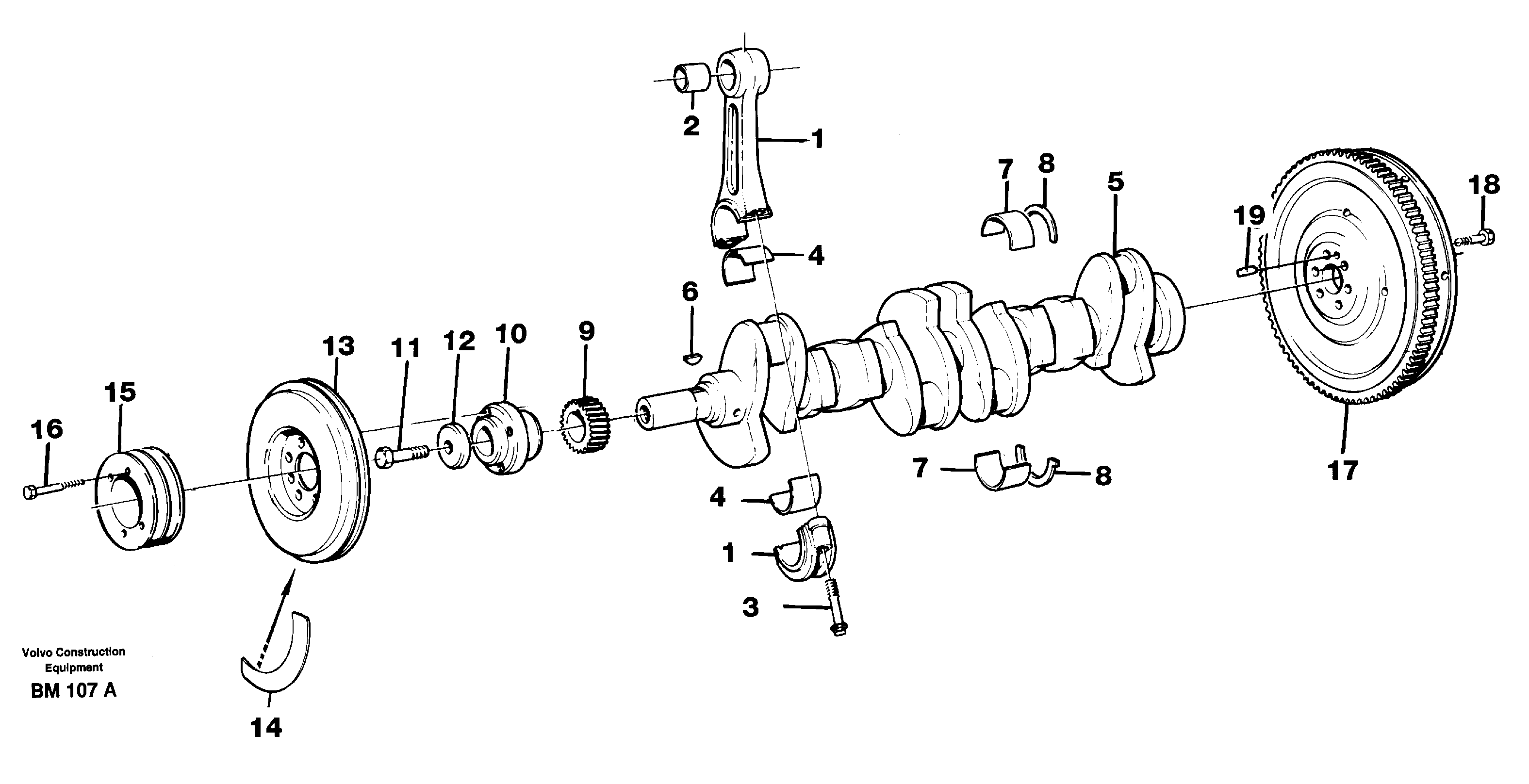 Схема запчастей Volvo A20C - 31092 Crankshaft and related parts A20C SER NO 3052-