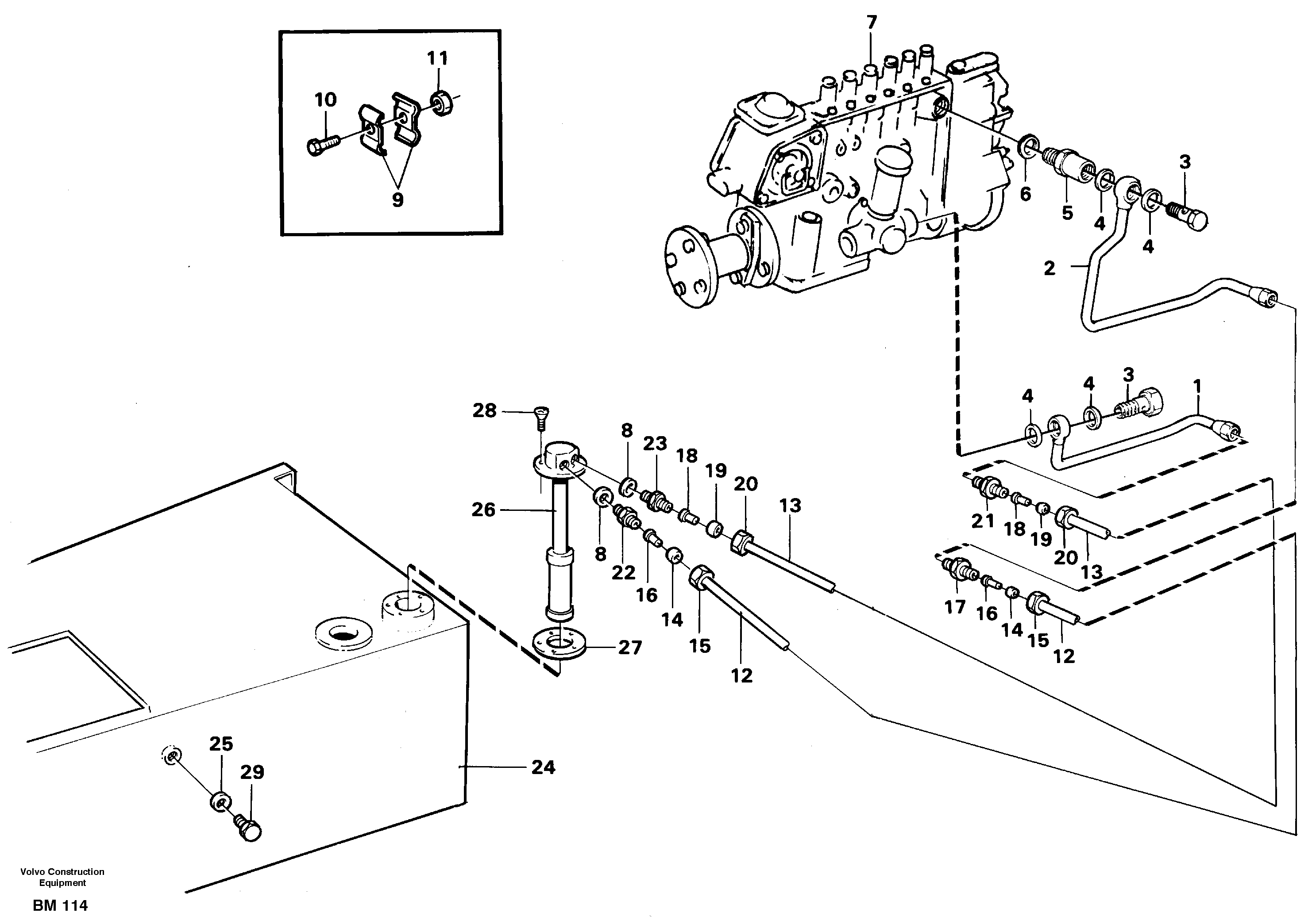 Схема запчастей Volvo A20C - 62794 Fuel pipe - Fuel tank A20C SER NO 3052-