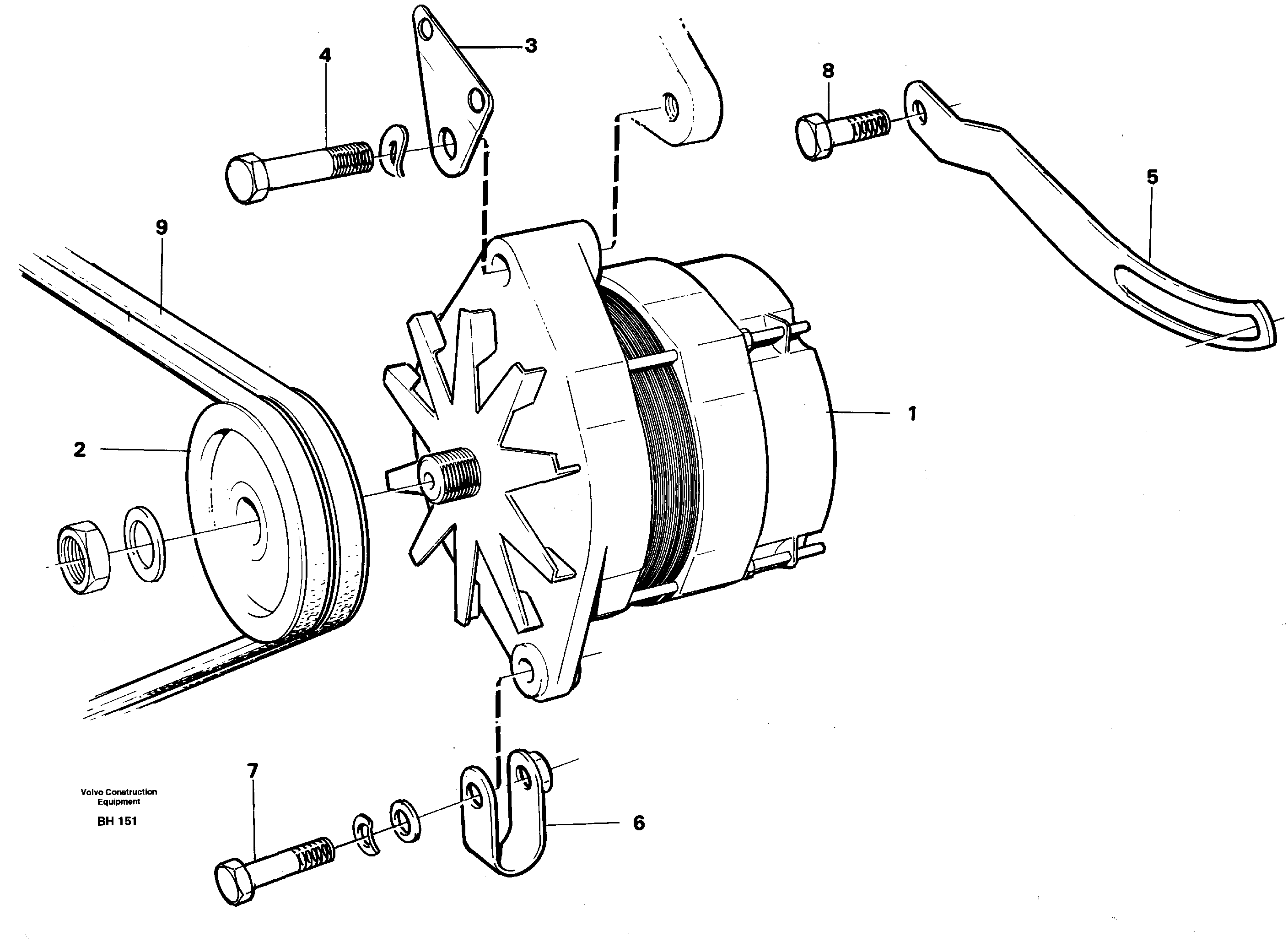 Схема запчастей Volvo A20C - 19524 Alternator with assembling details A20C VOLVO BM VOLVO BM A20C SER NO - 3051
