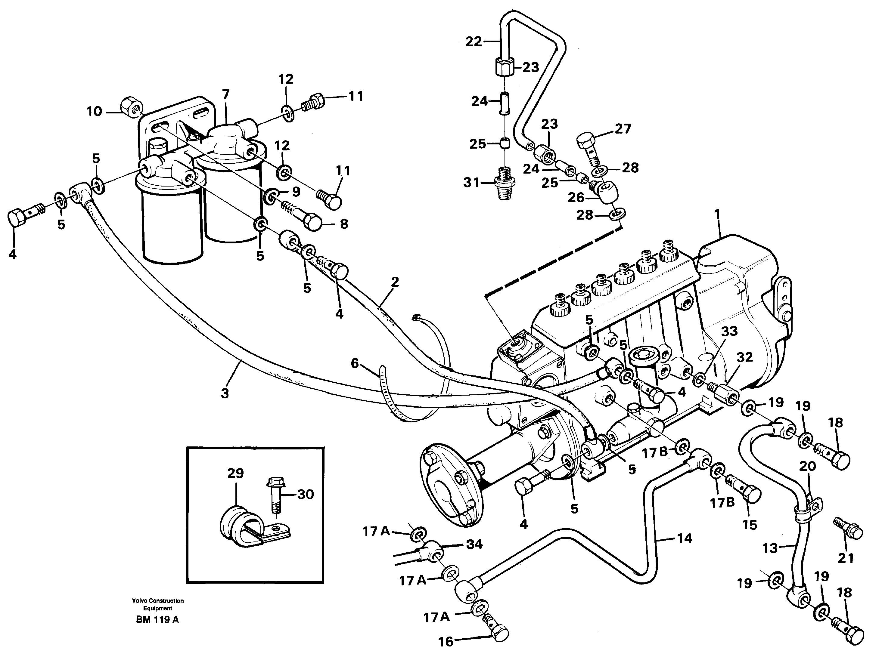 Схема запчастей Volvo A20C - 33820 Fuel pipes, fuel injection pump, fuel filter A20C SER NO 3052-