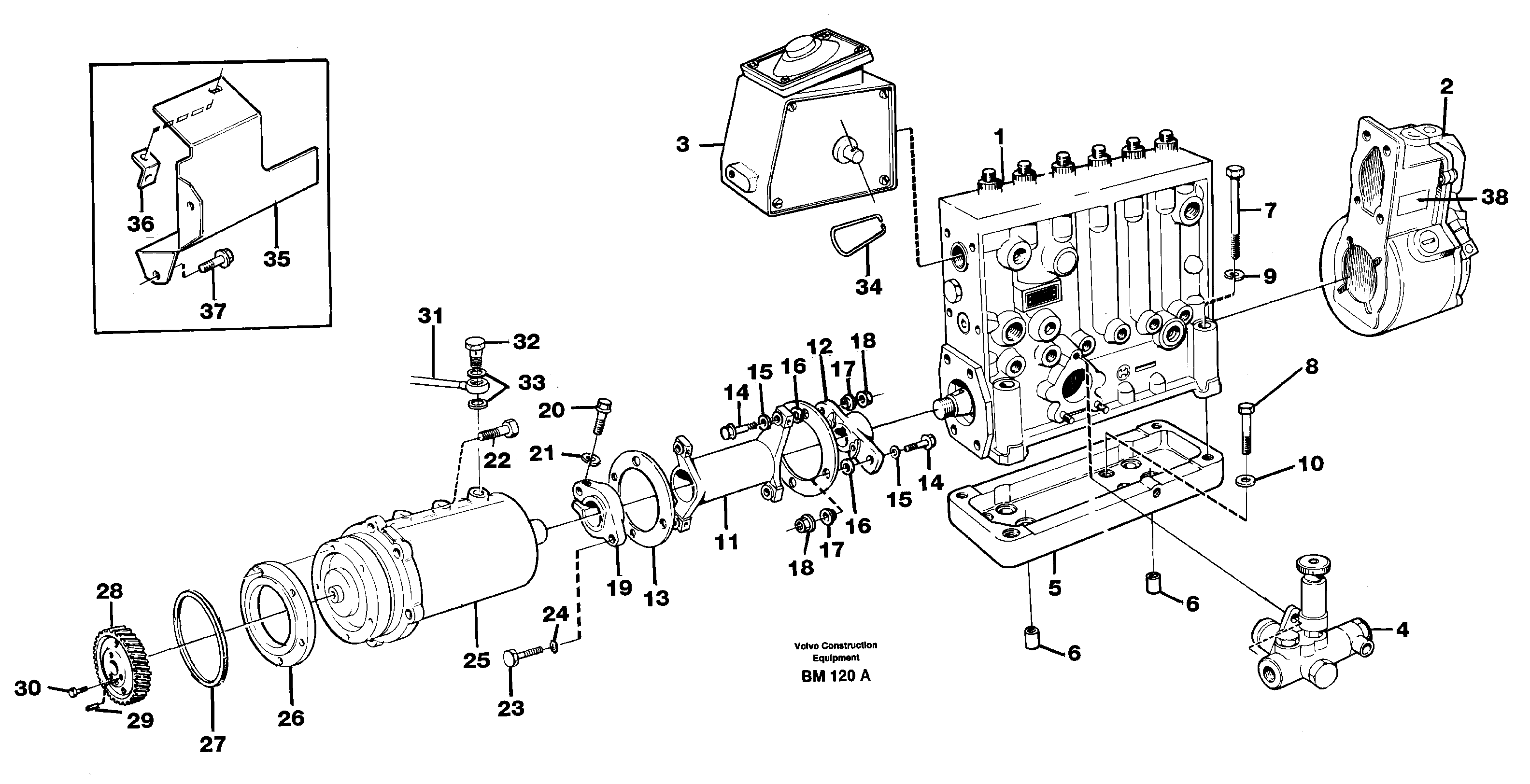 Схема запчастей Volvo A20C - 30411 Injection pump with drive A20C SER NO 3052-