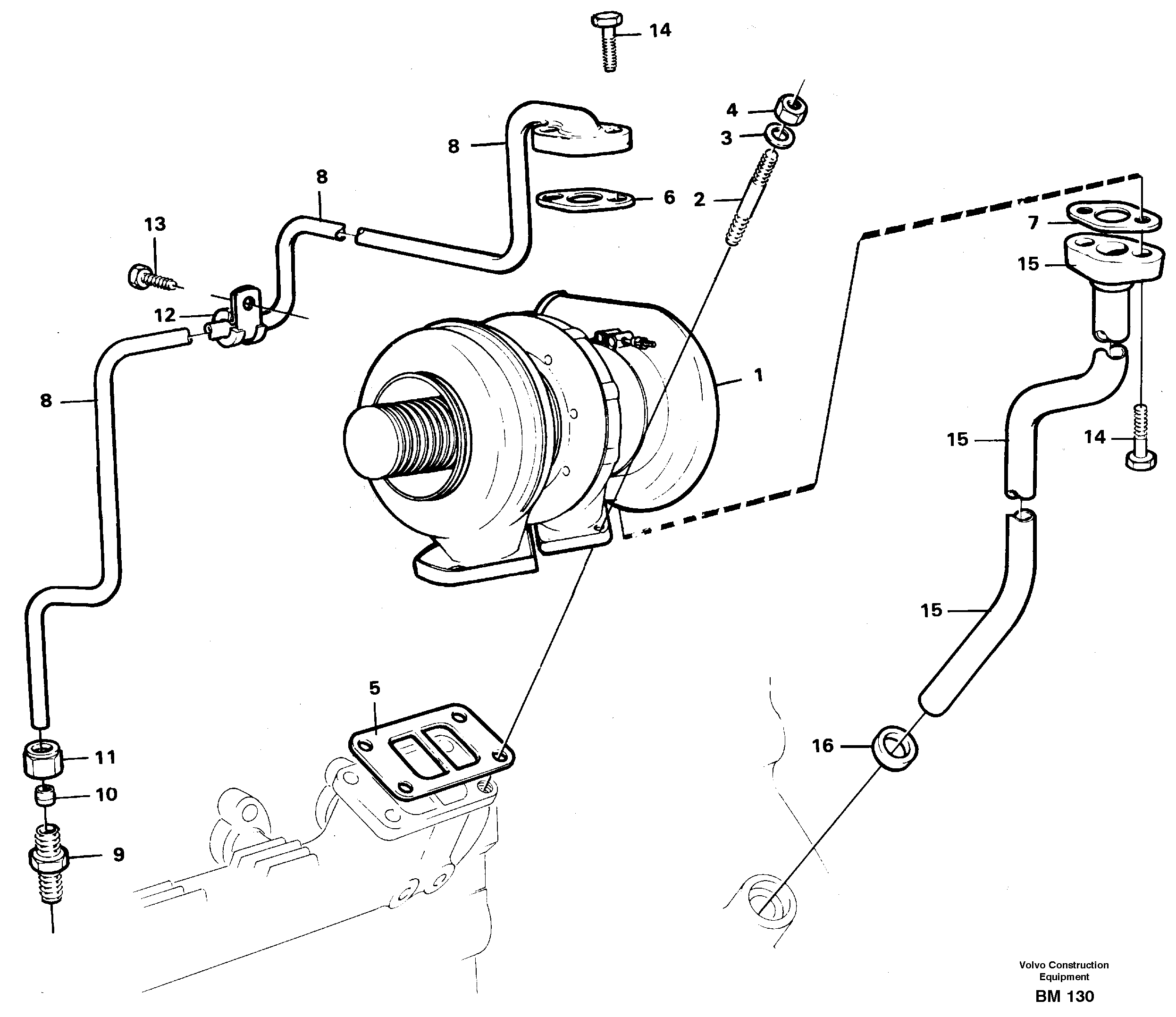 Схема запчастей Volvo A20C - 56404 Турбокомпрессор (турбина) с установочными деталями A20C SER NO 3052-