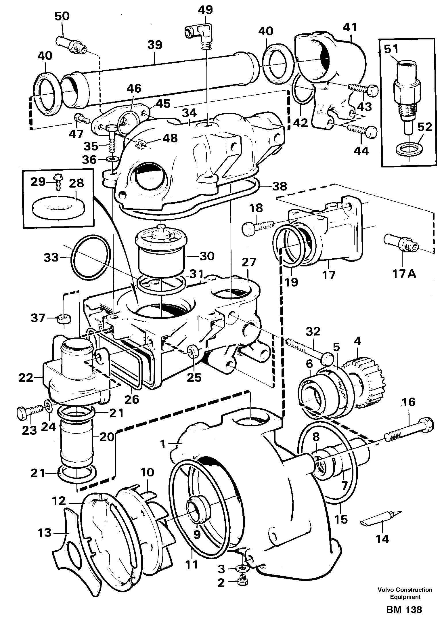 Схема запчастей Volvo A20C - 30679 Water pump and thermostat housing A20C SER NO 3052-
