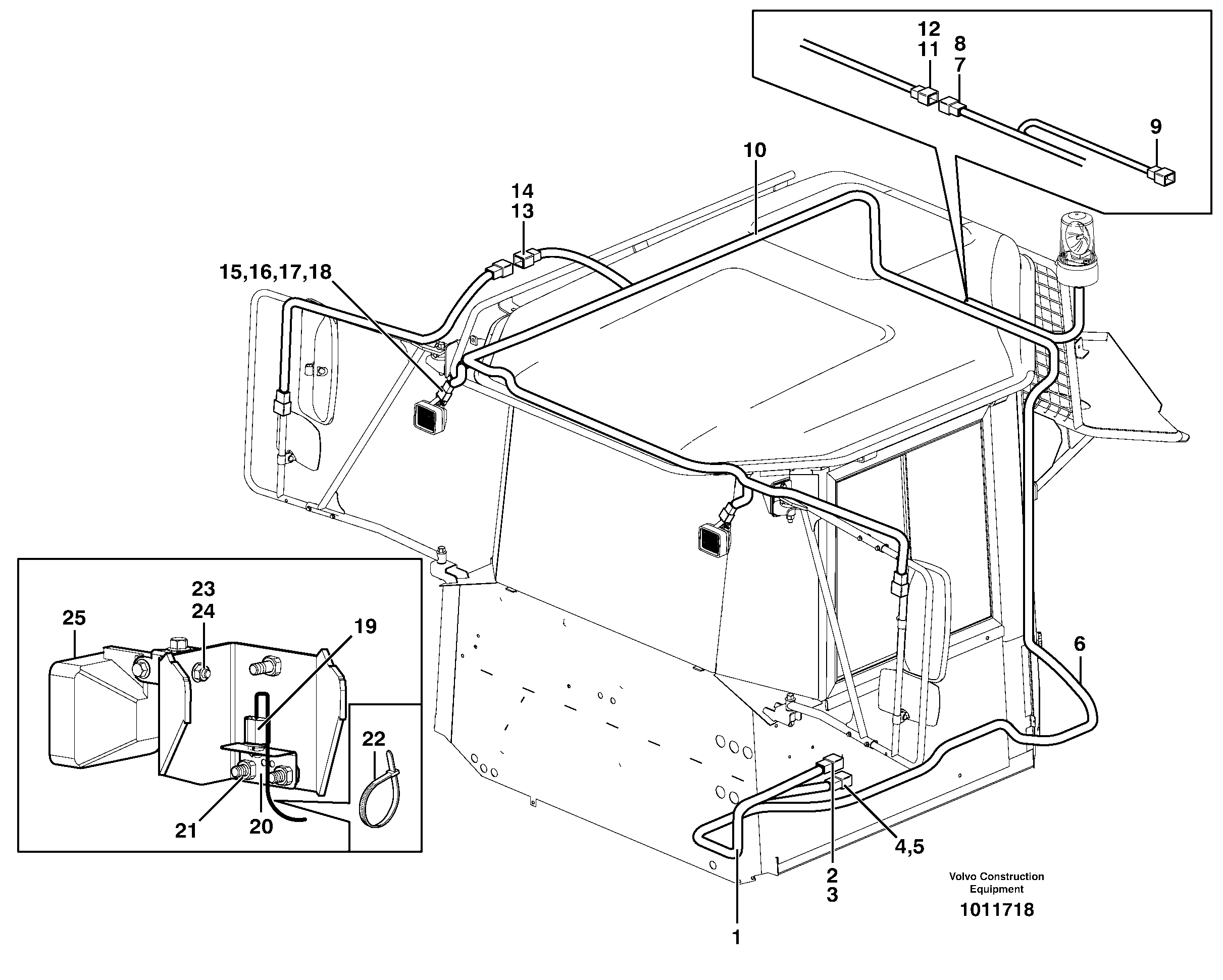 Схема запчастей Volvo A25D - 28267 Cable harnesses, cab A25D S/N 13001 -